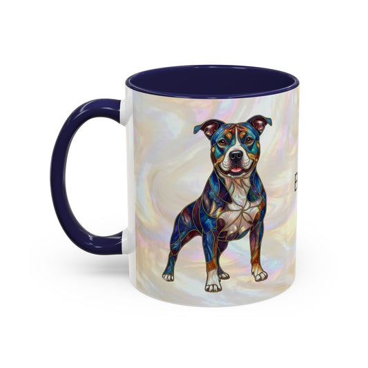 Stained Glass Pitbull Dog Accent Coffee Mug — Custom Name & Breed (11/15oz) - 14536