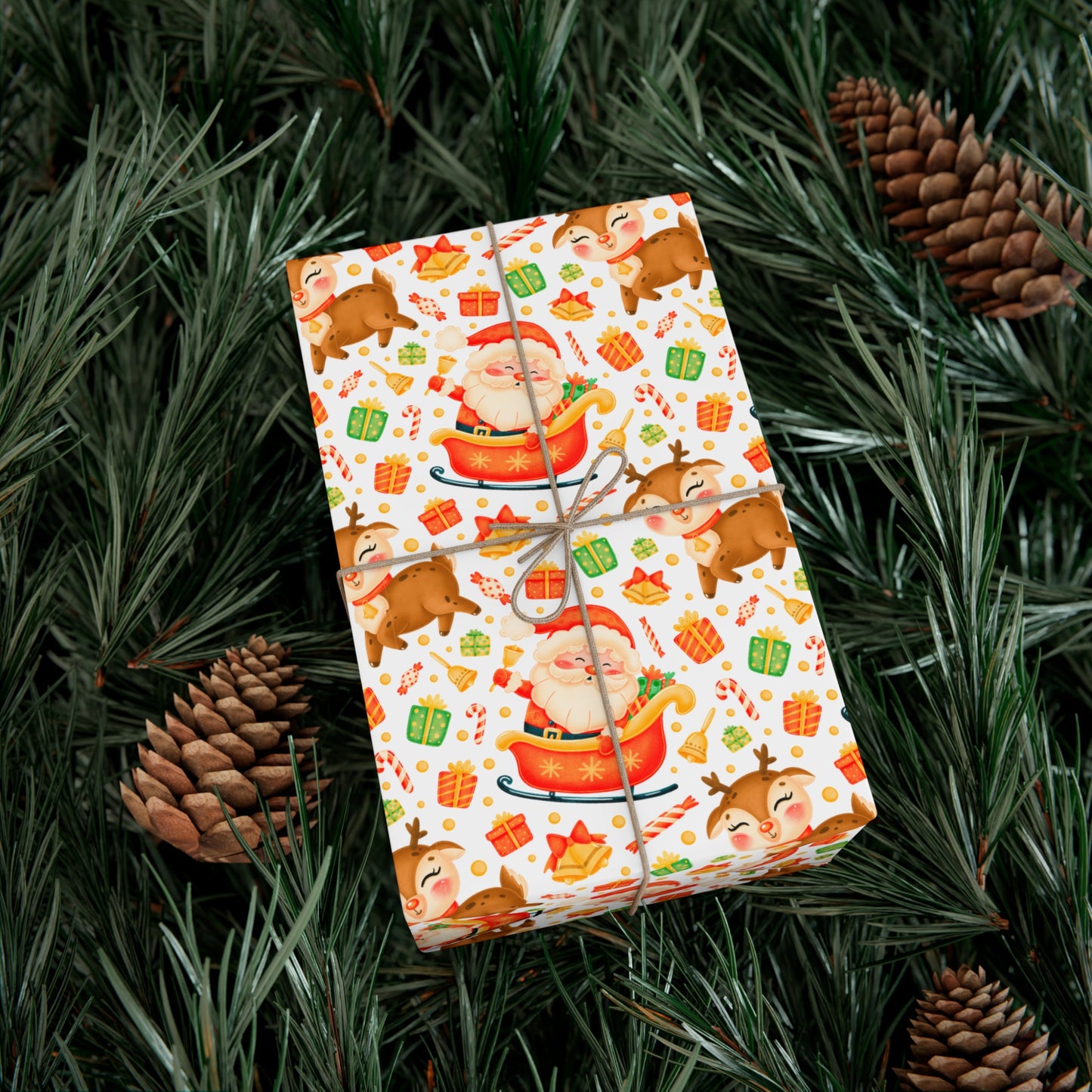 Santa & Reindeer, Orange Colored - Gift Wrap Papers - 10005