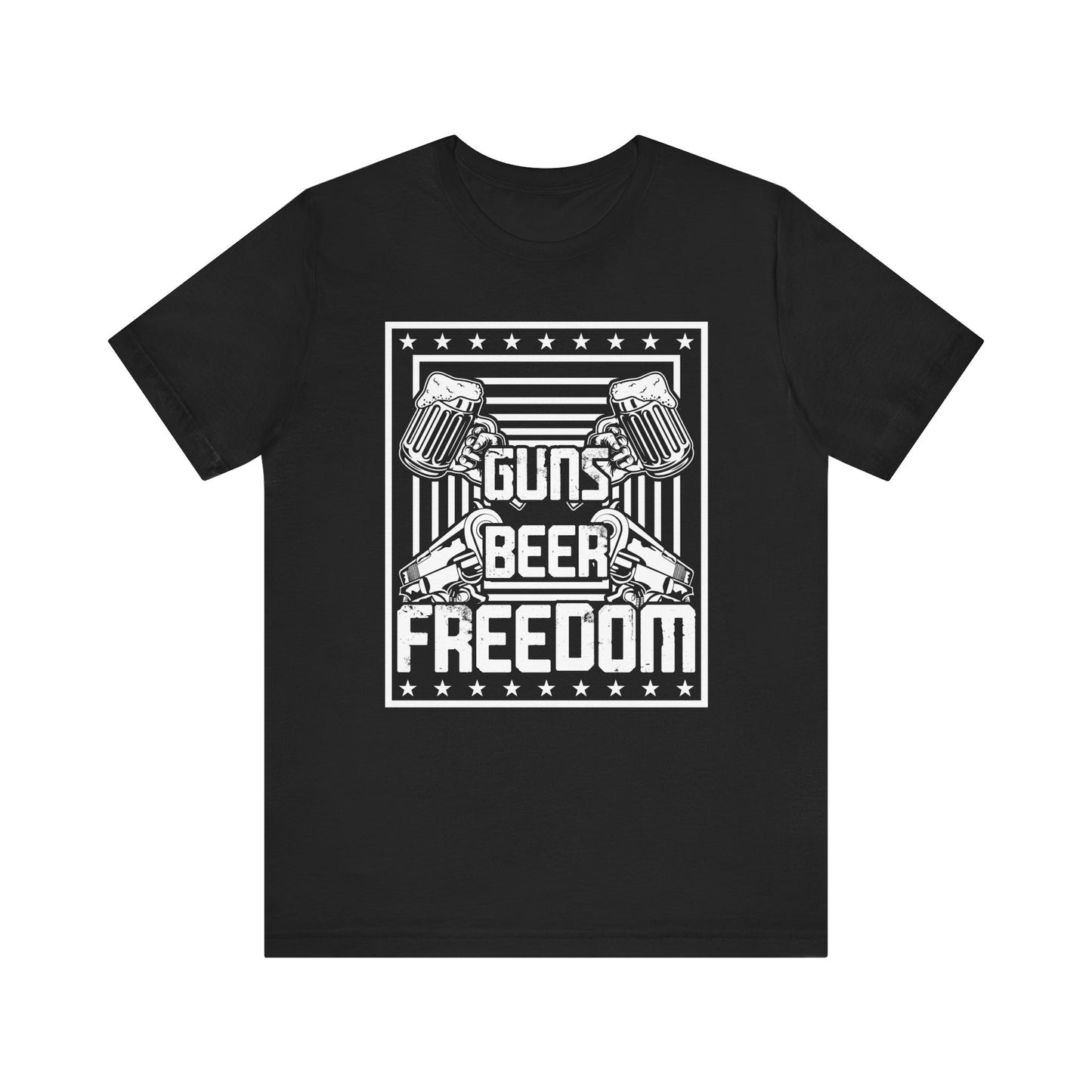 4th of July, Guns Beer Freedom Unisex Tee, Casual Shirt, Patriotic Apparel, Gift for Him, Party Tee, Everyday Wear - 13598
