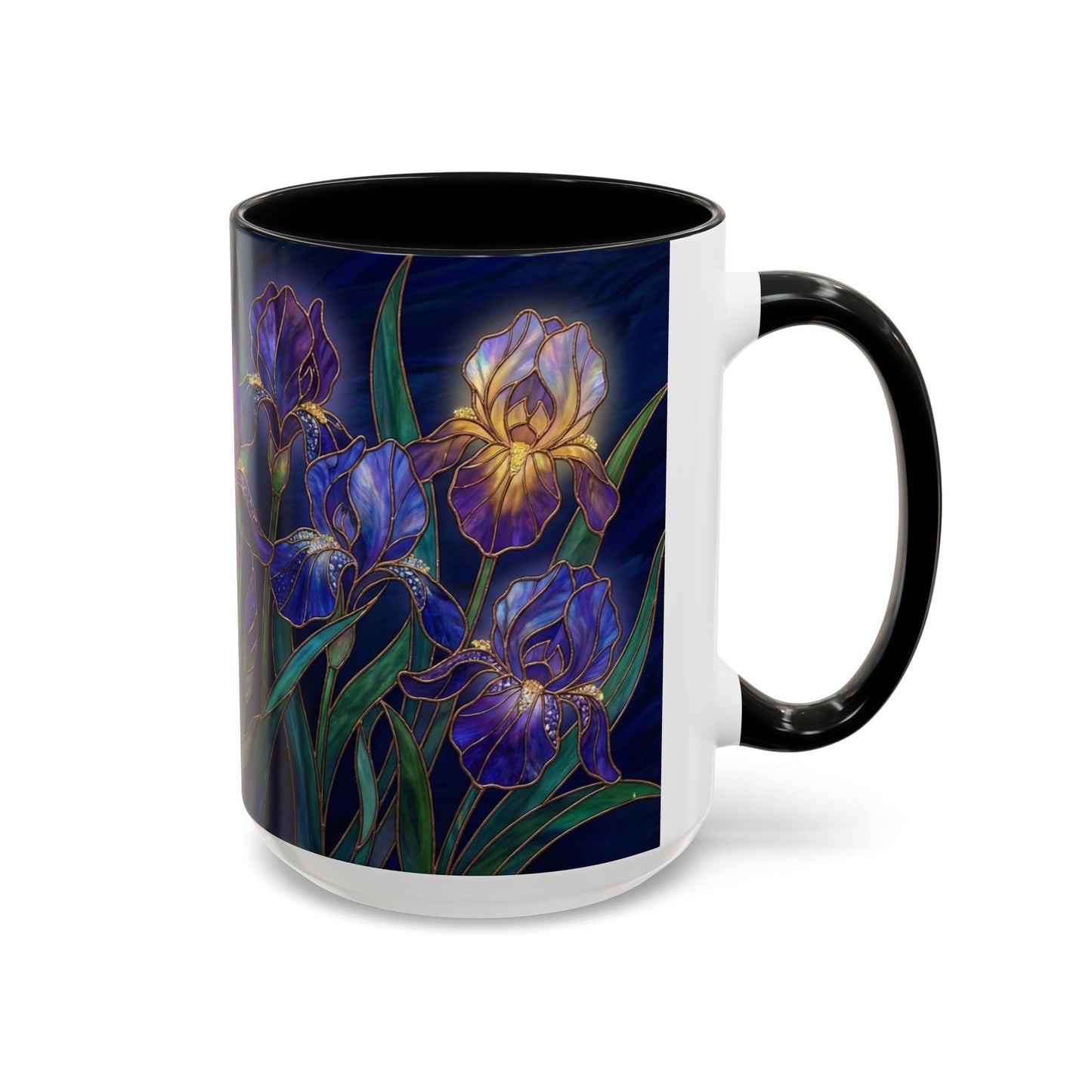 Iris Floral Accent Coffee Mug — Stained Glass Design 11/15oz - 14572