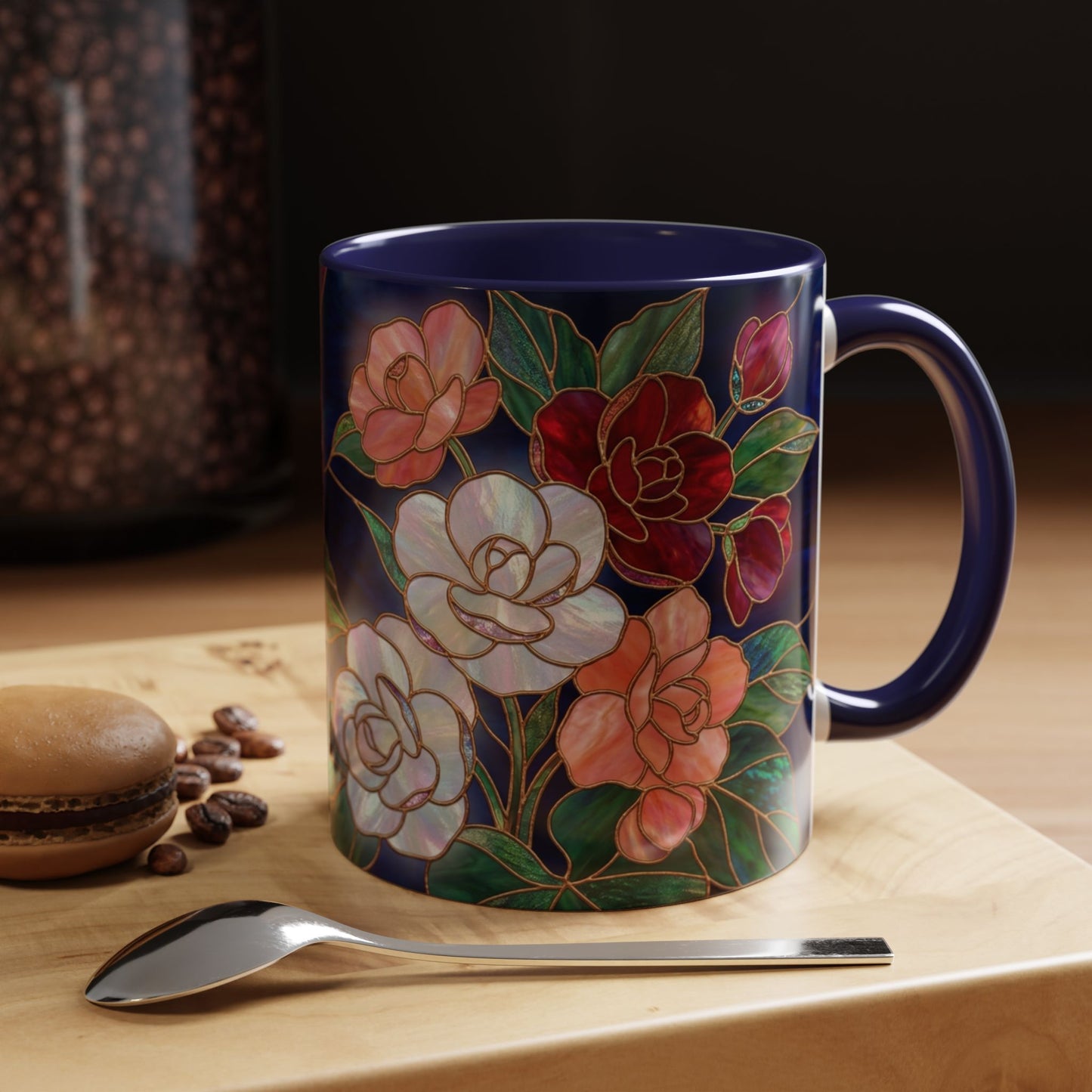 Begonia Floral Accent Coffee Mug – Stained Glass Design 11/15oz - 14555