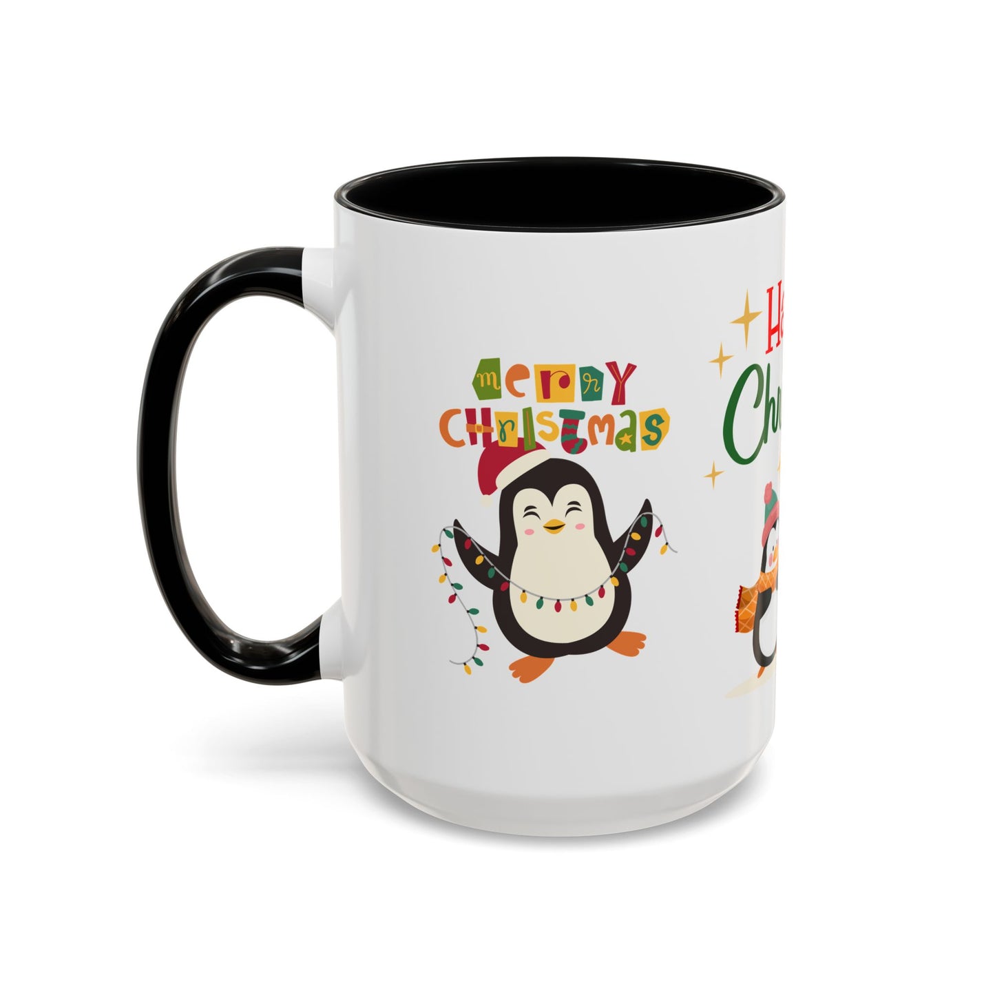 Penguins, Merry Christmas - Accent Coffee Mug (11, 15oz)