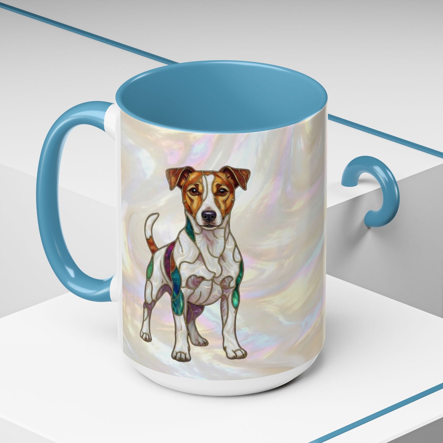 Jack Russell Accent Coffee Mug — Stained Glass Design (11/15oz) - 14635