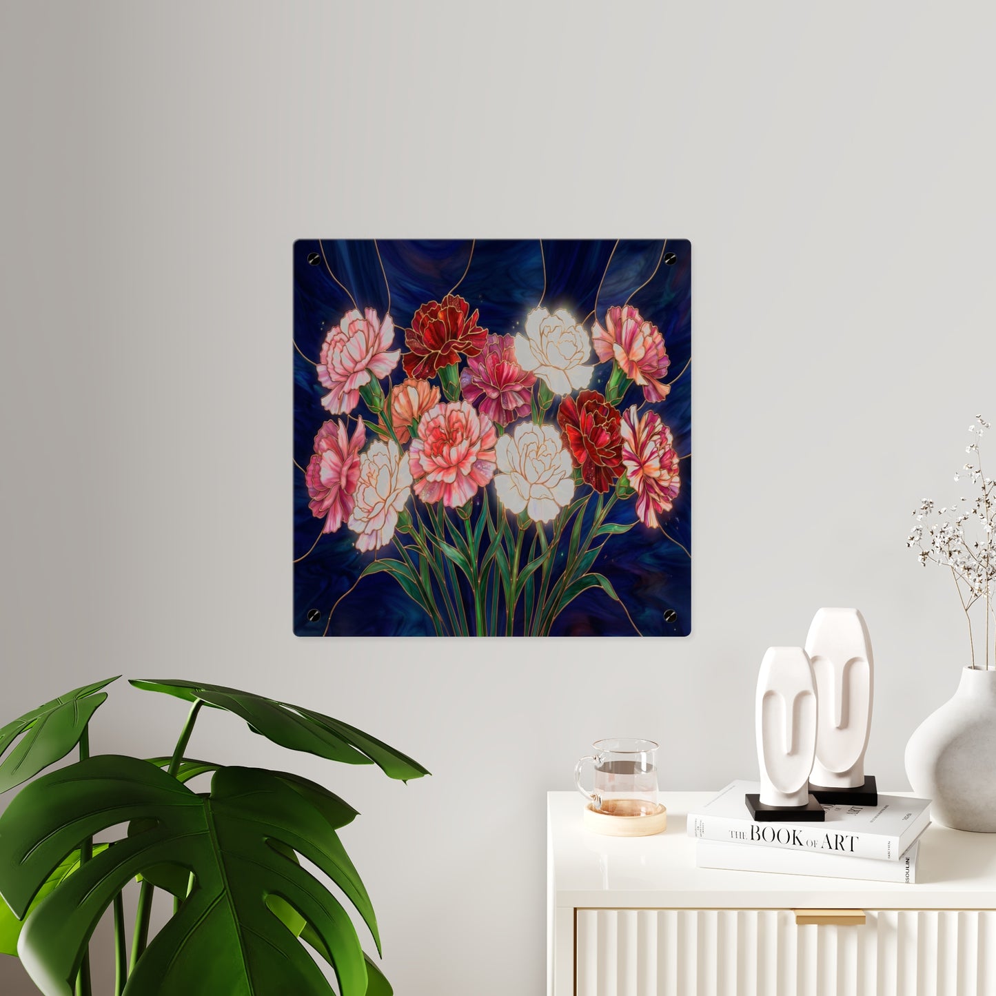 Carnation Bouquet Acrylic Wall Art Panel — Floral Home Décor - 14599