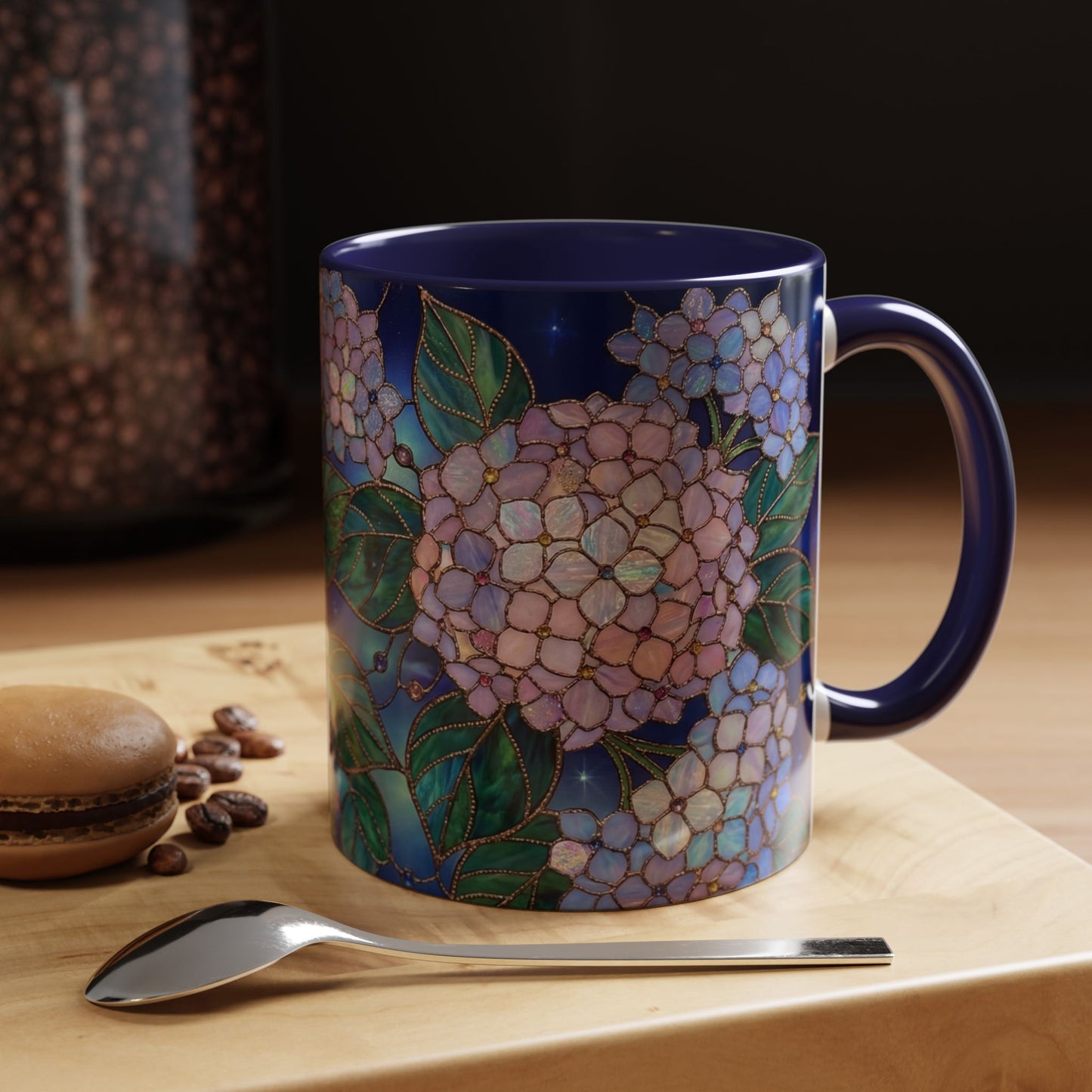 Hydrangea Floral Accent Coffee Mug — Stained Glass Design (11/15 oz) - 14571