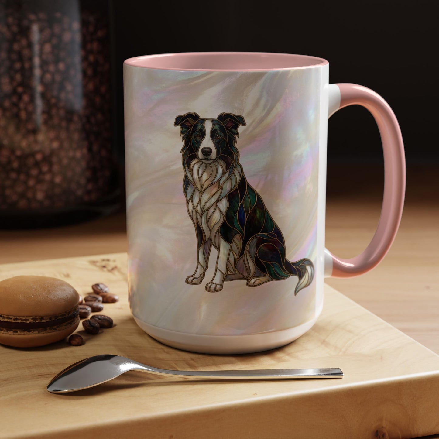 Border Collie Accent Coffee Mug — Stained Glass Design (11/15 oz) - 14619