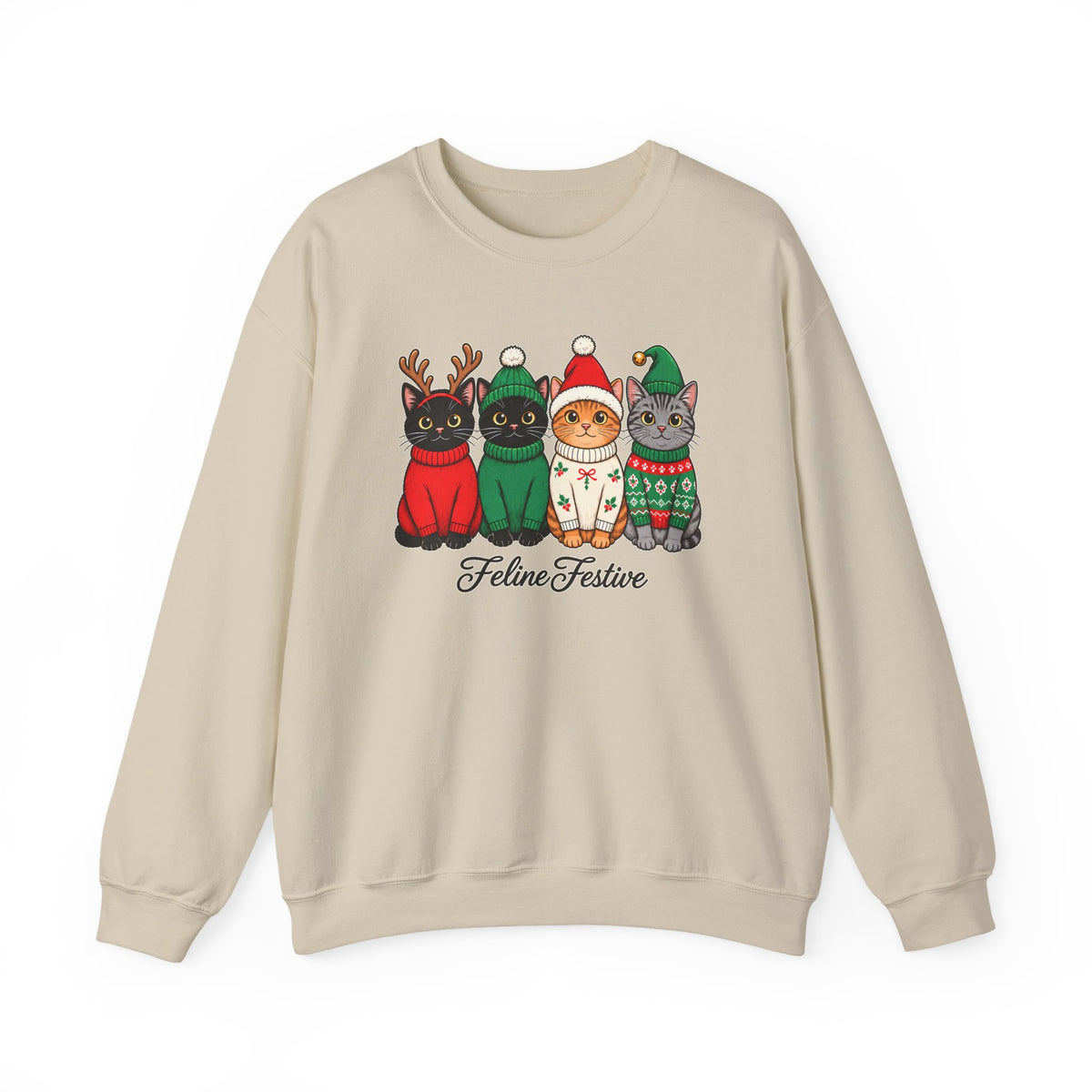 Feline Festive Sweatshirt, Cute Christmas Cats Crewneck - 14564