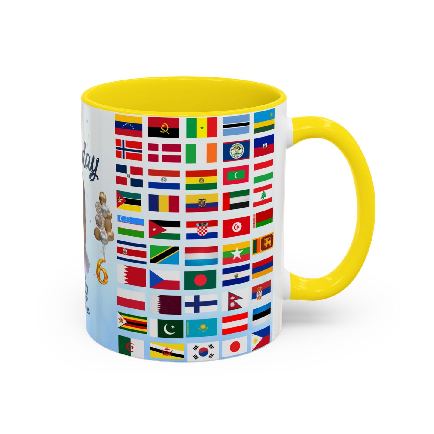 Kids, Happy Birthday, World Flag Fan, Details Customizable - Accent Coffee Mug (11, 15oz) - 11232
