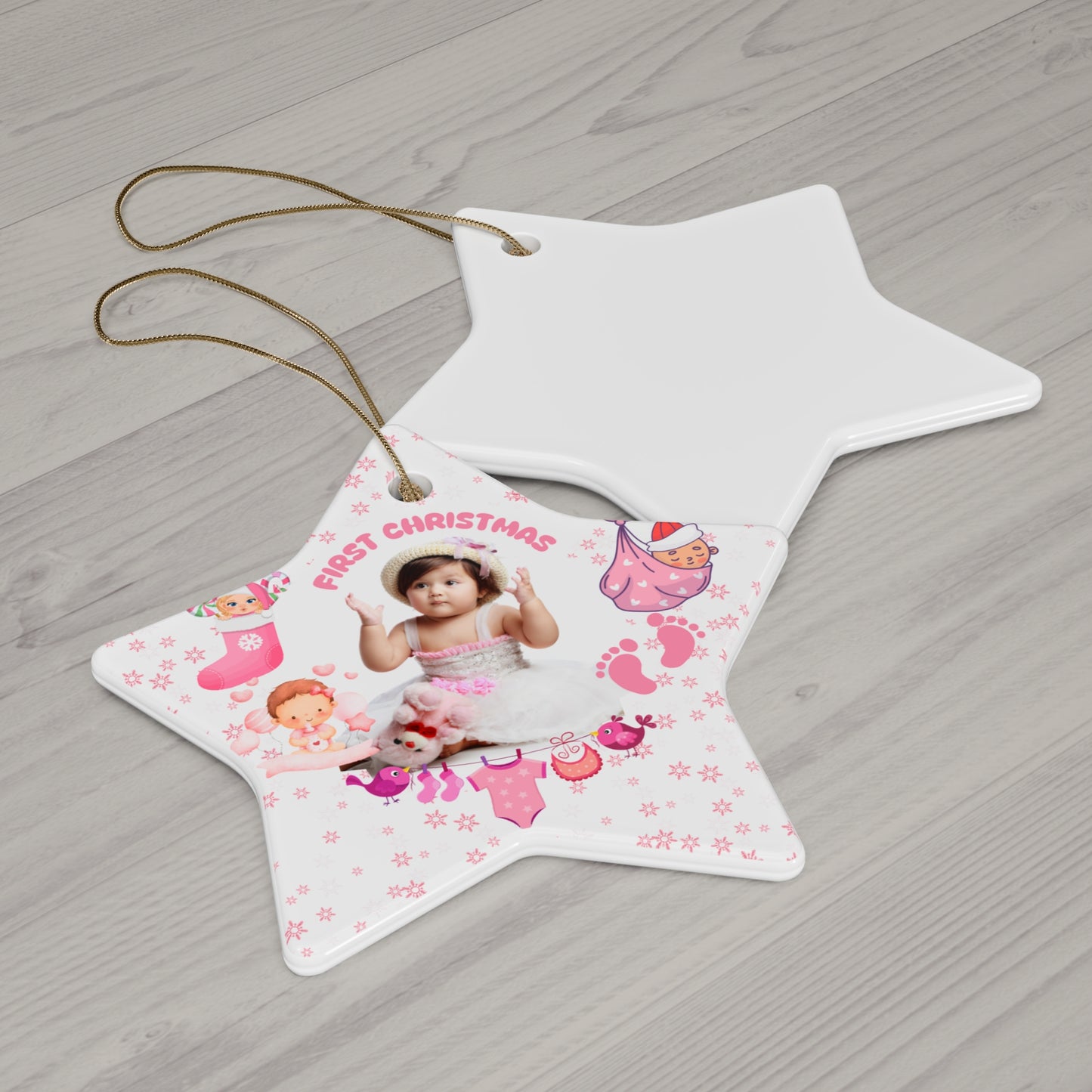 First Christmas, Baby Girl, Customizable  - Ceramic Ornament, 4 Shapes - 10017