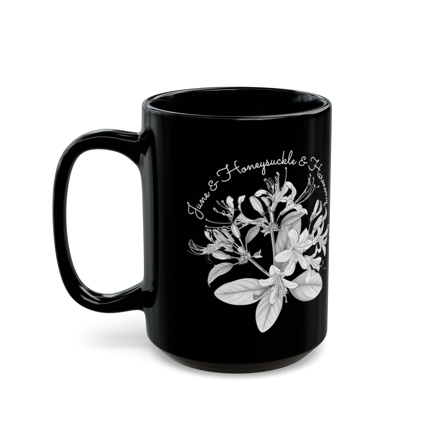 Happy Birthday, June, Honeysuckle, Customized Ceramic Black Mug (11oz, 15oz)