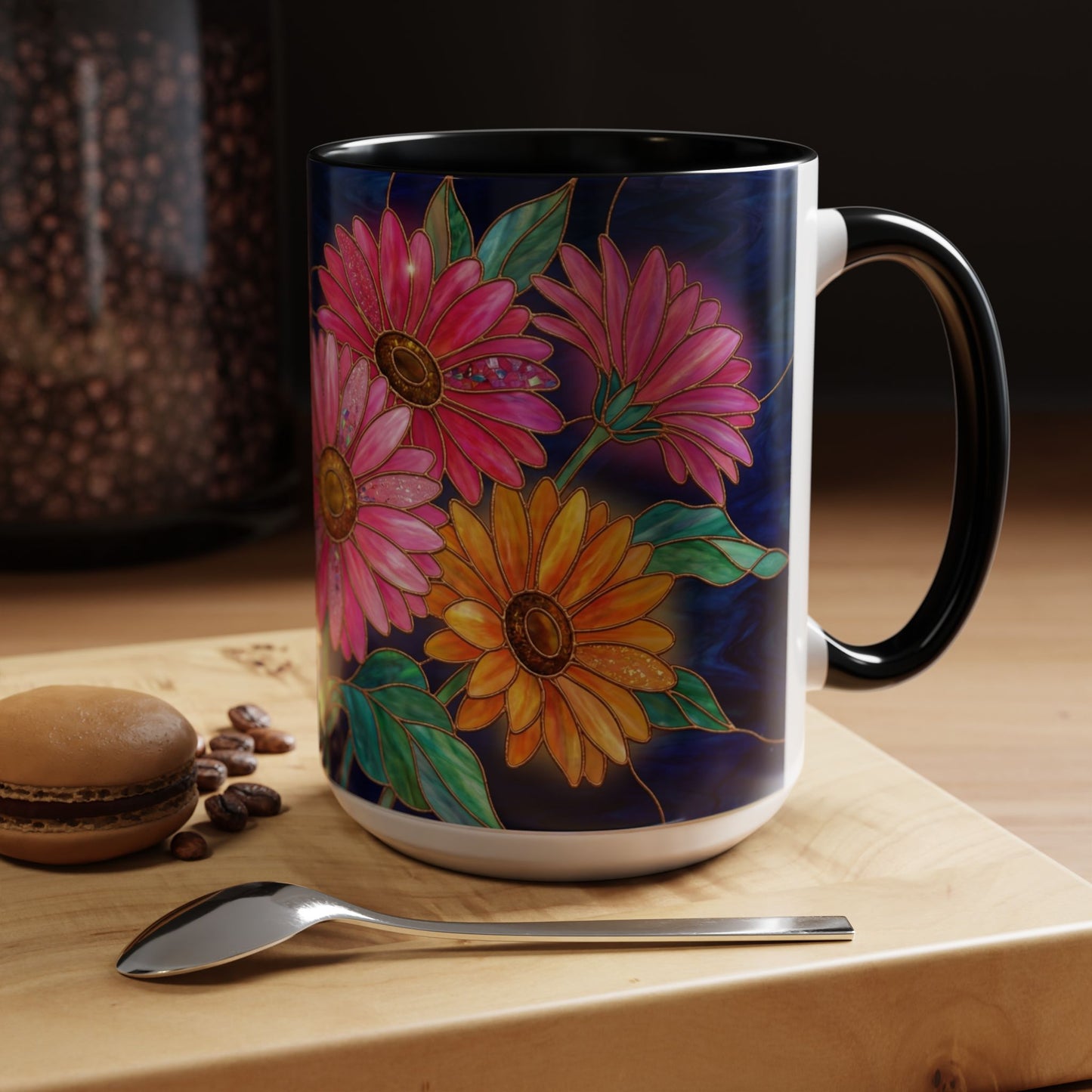 Gerbera Daisy Floral Accent Coffee Mug — Stained Glass Design (11/15 oz) - 14568