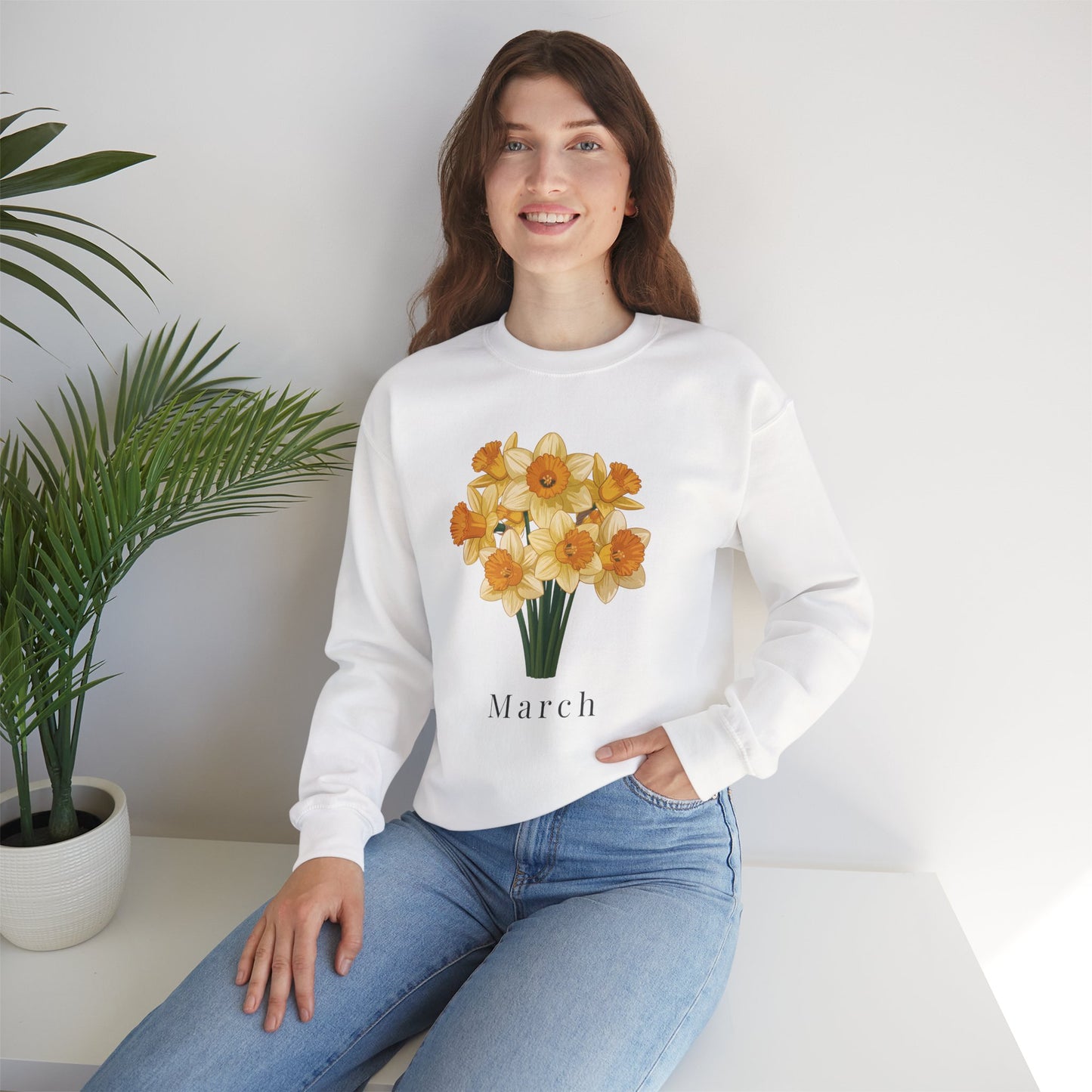 March Birth Flower Daffodil Bouquet Sweatshirt – Floral Birthday Gift Crewneck - 14823