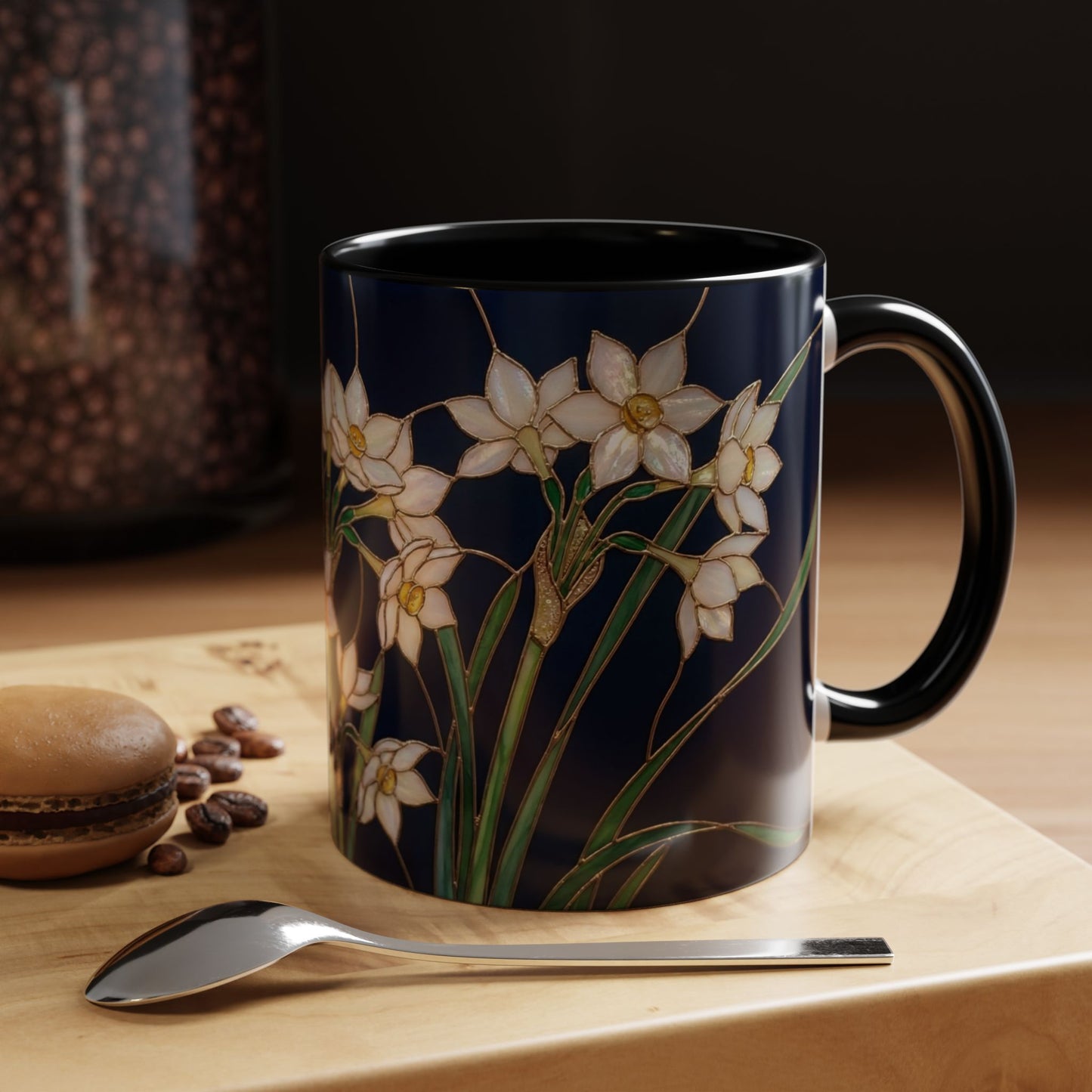 Narcissus Bloom Accent Coffee Mug — Stained Glass Design 11/15oz - 14597