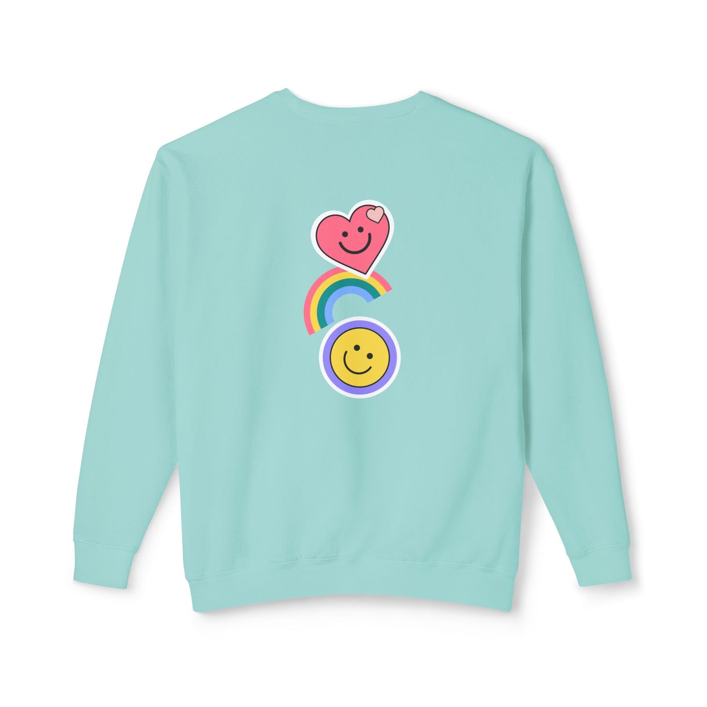 Flowers, Heart, Rainbow, Happy Face - Unisex Lightweight Crewneck Sweatshirt - 11485