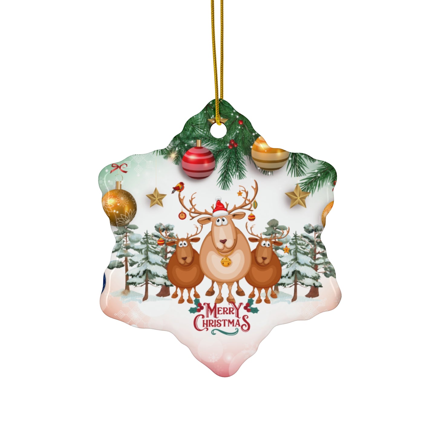 Christmas Deers - Ceramic Ornament, 4 Shapes