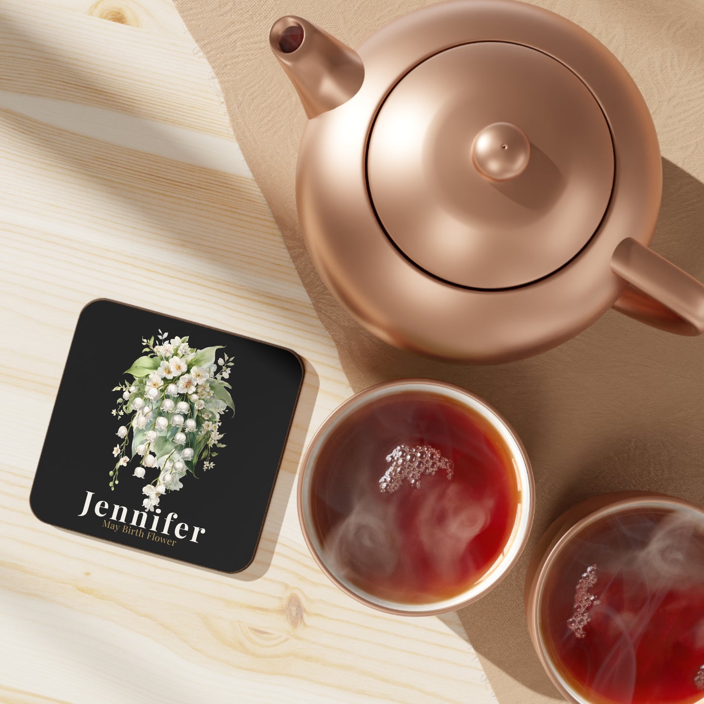 Personalized Lily of the Valley Coaster – Jennifer May Birth Flower Hardboard Coaster - 14890