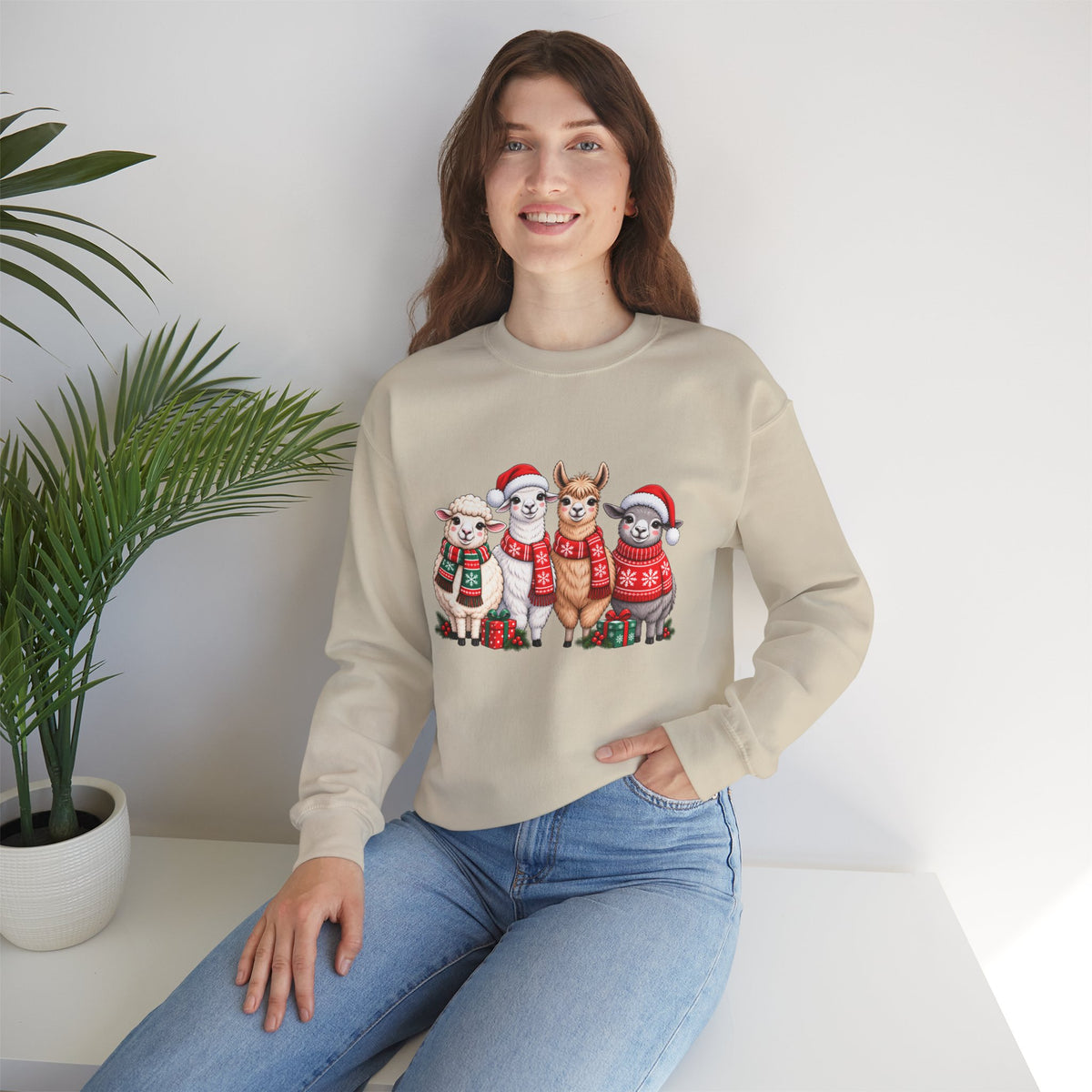 Festive Christmas Animal Friends Sweatshirt, Cute Sheep & Alpaca Holiday Crewneck - 14553