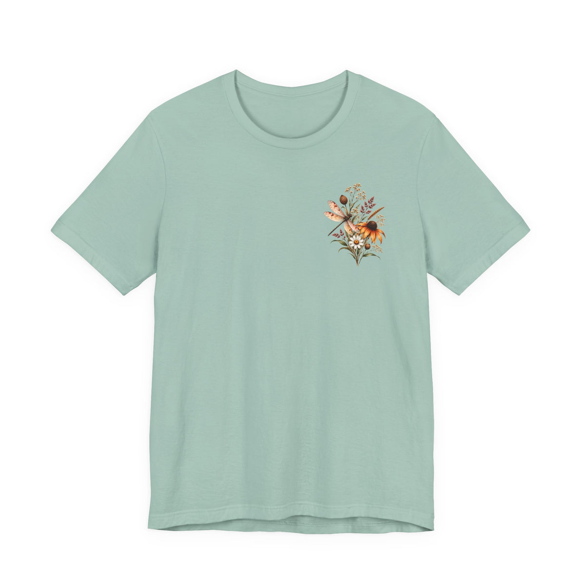 Vintage Wildflower & Dragonfly T-Shirt, Botanical Front & Back Tee - 14549