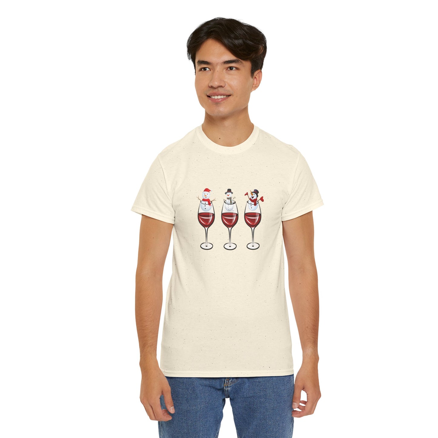 Snowmen & Glass of Wine - Unisex Heavy Cotton Tee