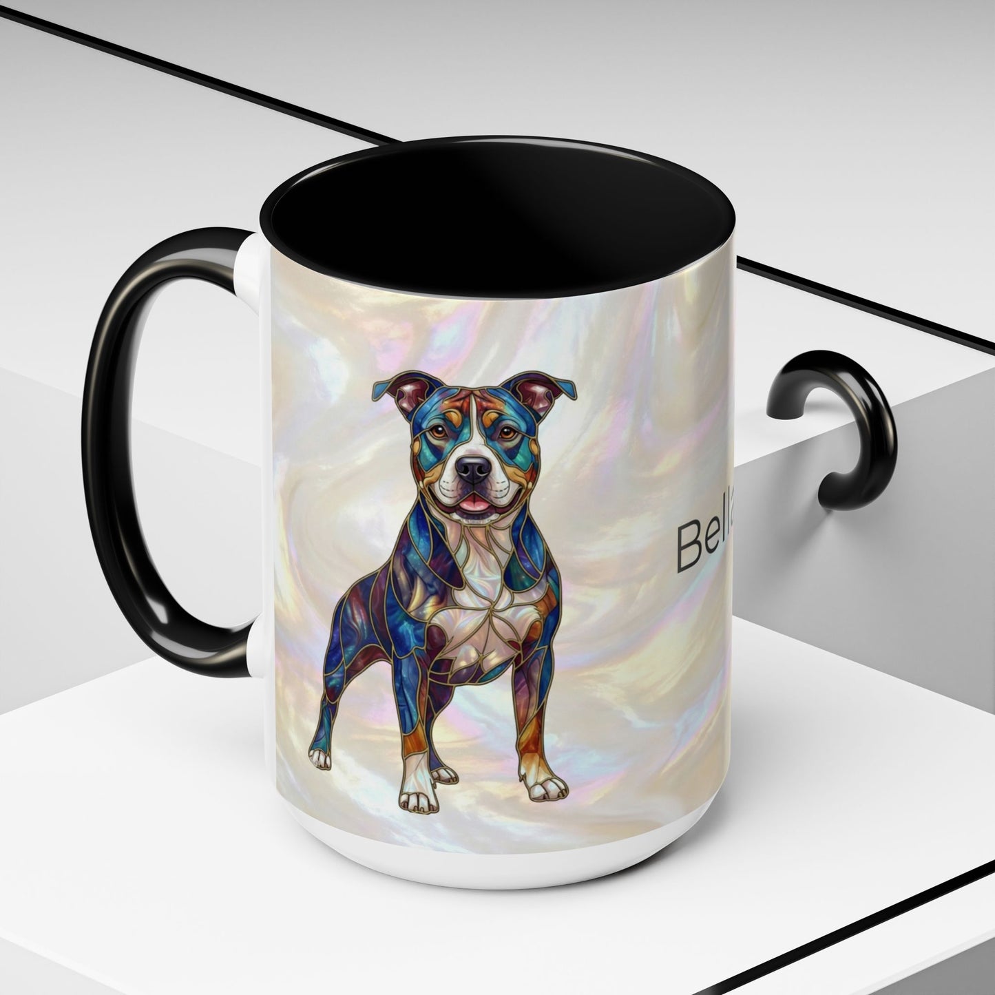 Pitbull Dog Accent Coffee Mug — Stained Glass Design (11/15oz) - 14536