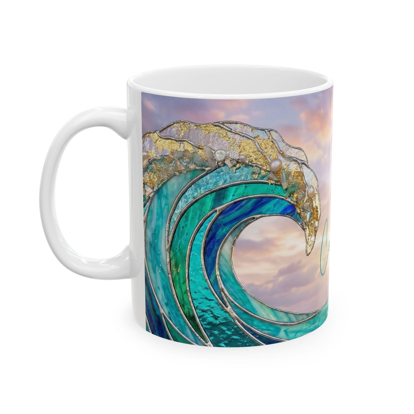 Personalized Ocean Wave Mug – Turquoise Coastal Ceramic Coffee Cup - 14899
