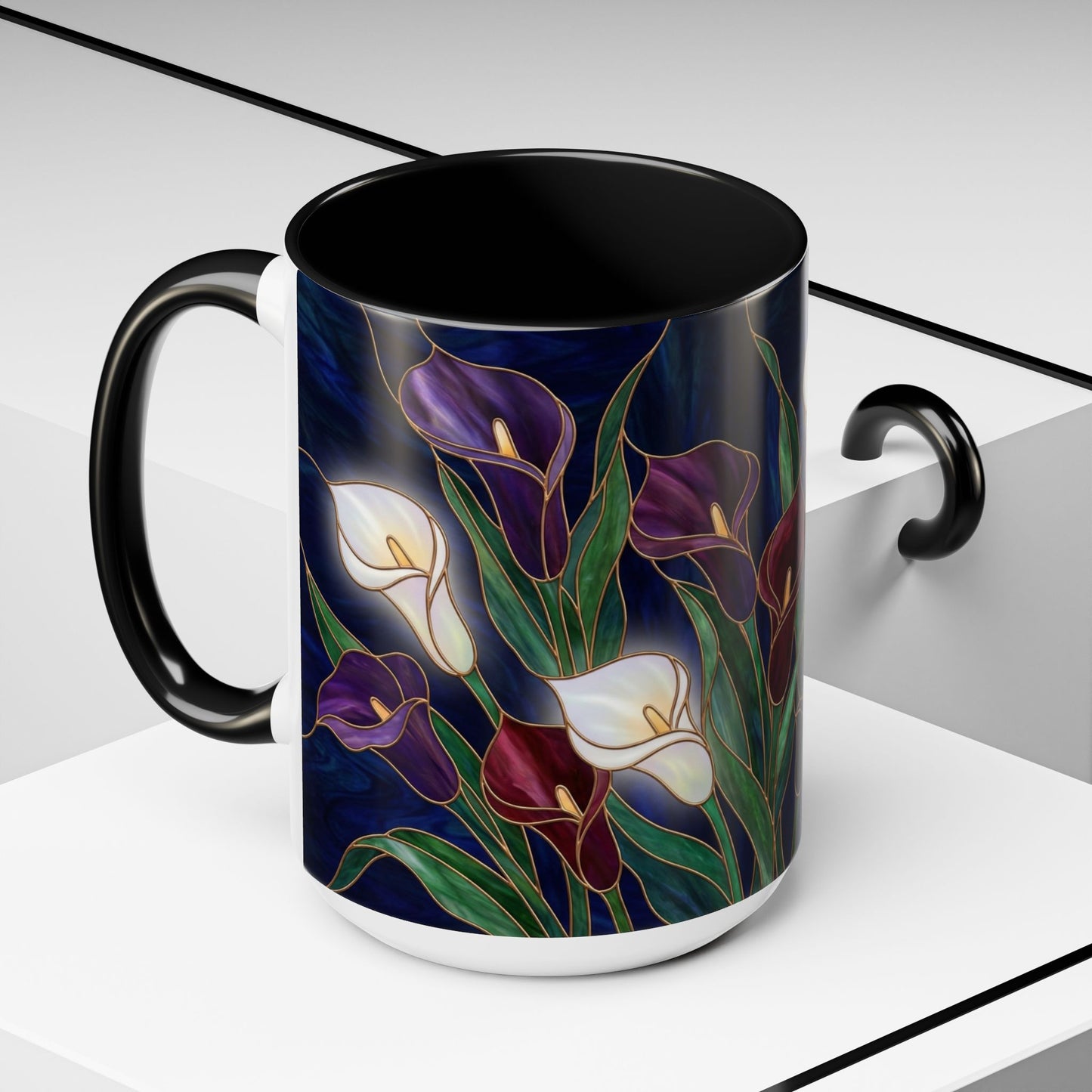 Calla Lily Floral Coffee Mug — Stained Glass Design (11/15oz) - 14557