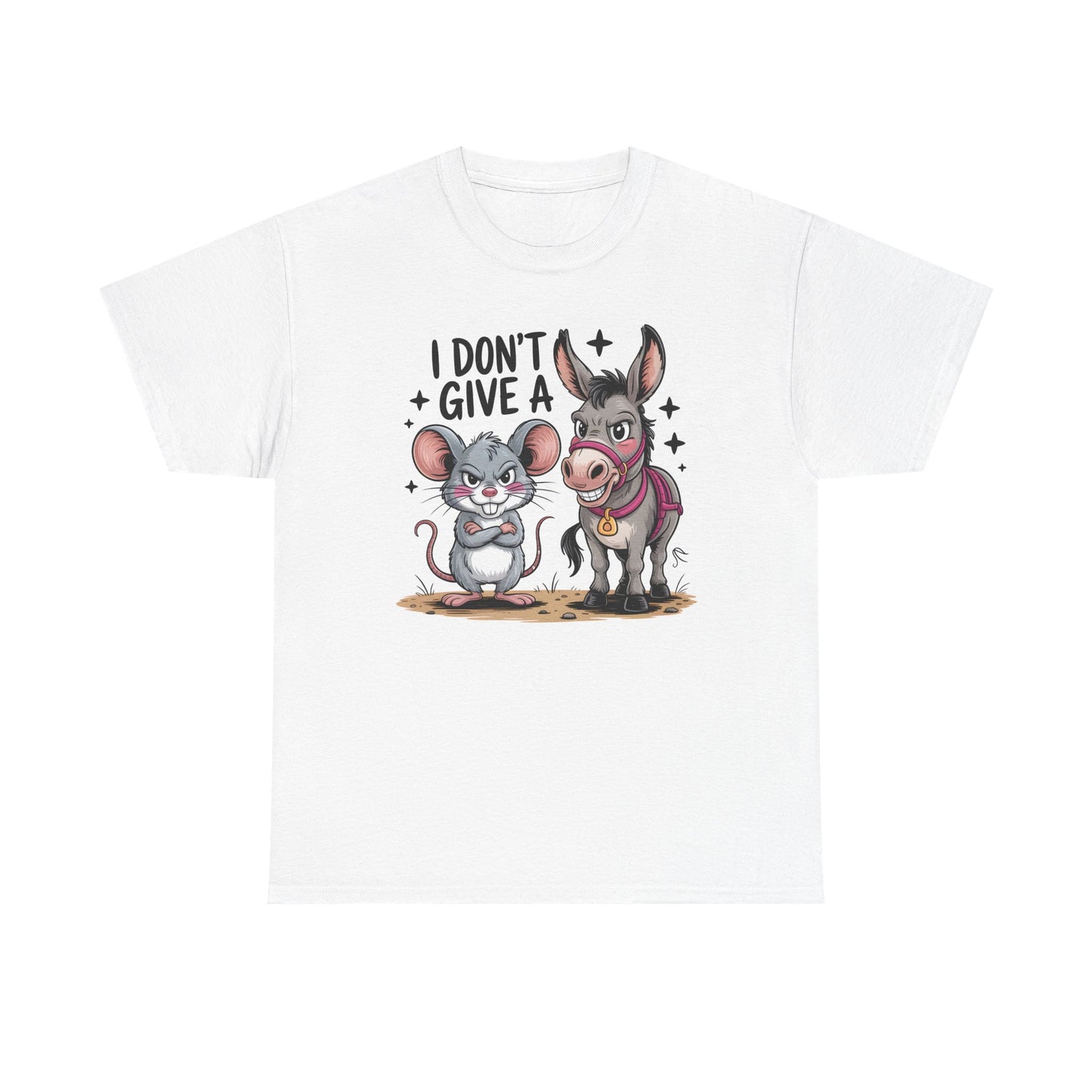 Funny Animal T-Shirt – “I Don’t Give a…” Mouse & Donkey Sarcastic Humor Tee Gift - 14856