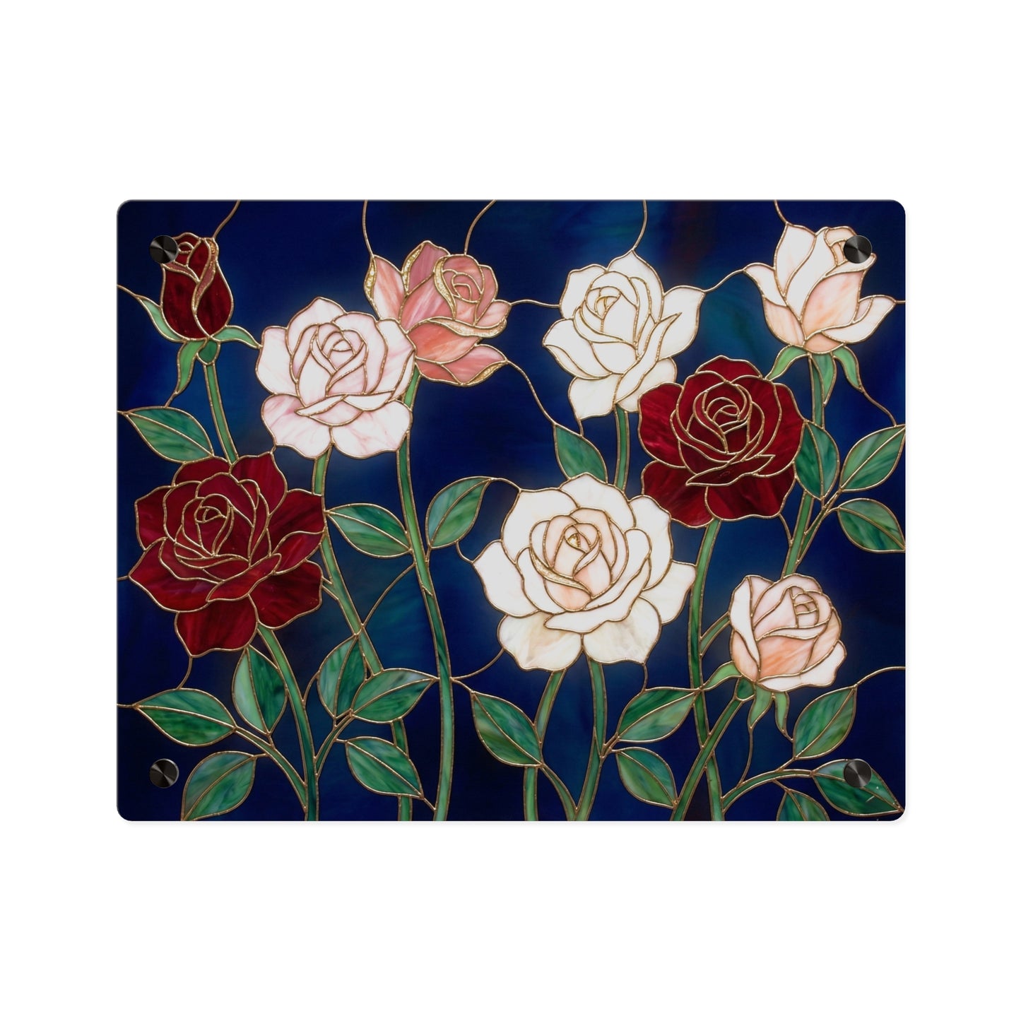 Rose Stained Glass Acrylic Wall Art Panel — Floral Garden Decor - 14604