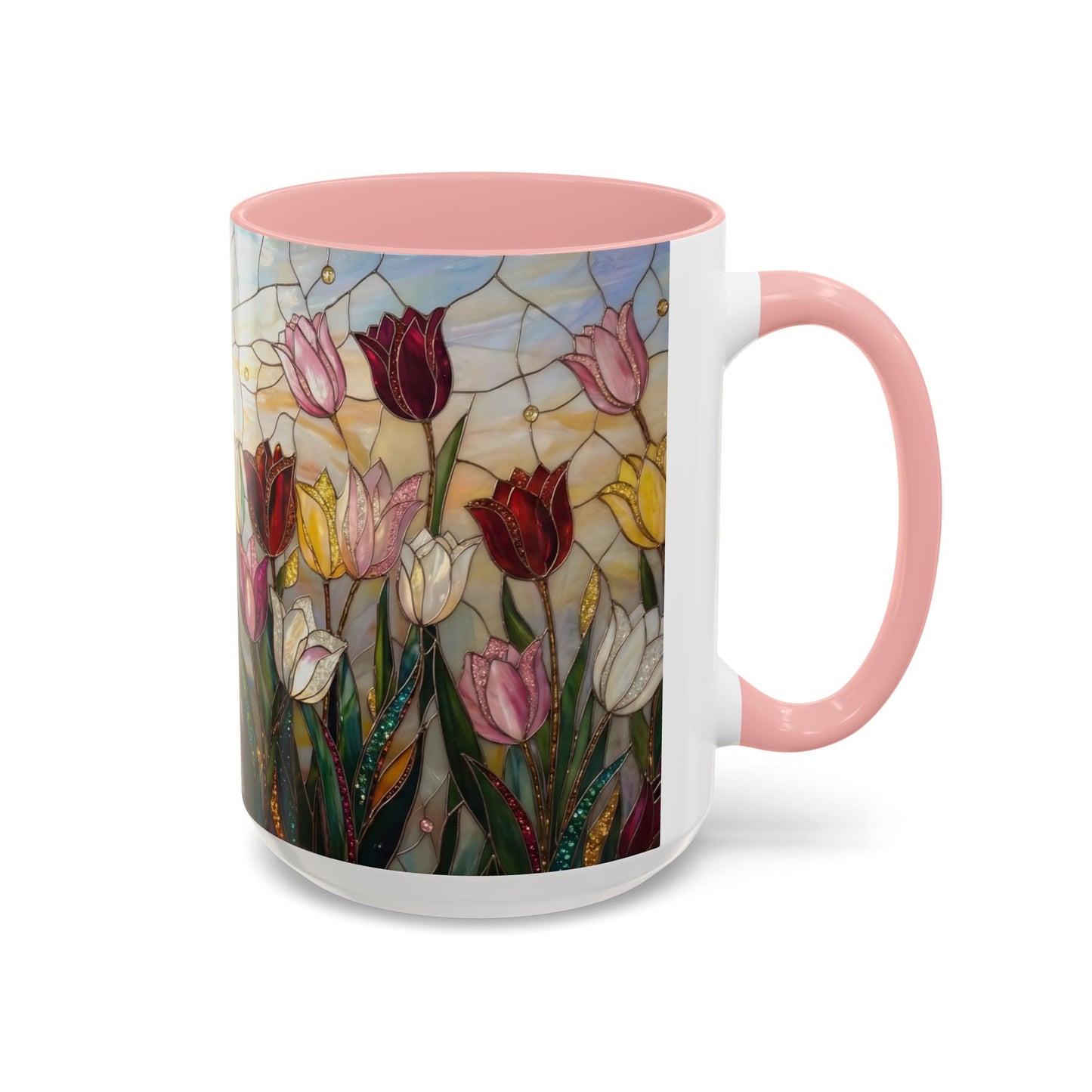 Tulip Stained Glass Accent Coffee Mug — Floral Spring Tea & Coffee Cup (11/15oz) - 14525