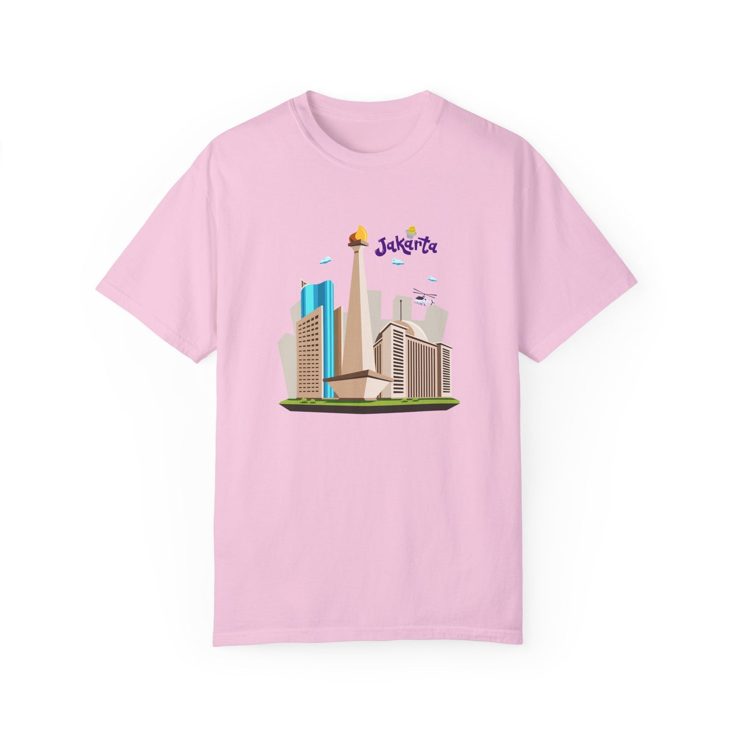 Jakarta Cityscape Unisex Garment-Dyed T-Shirt - Casual Travel Tee - 12129