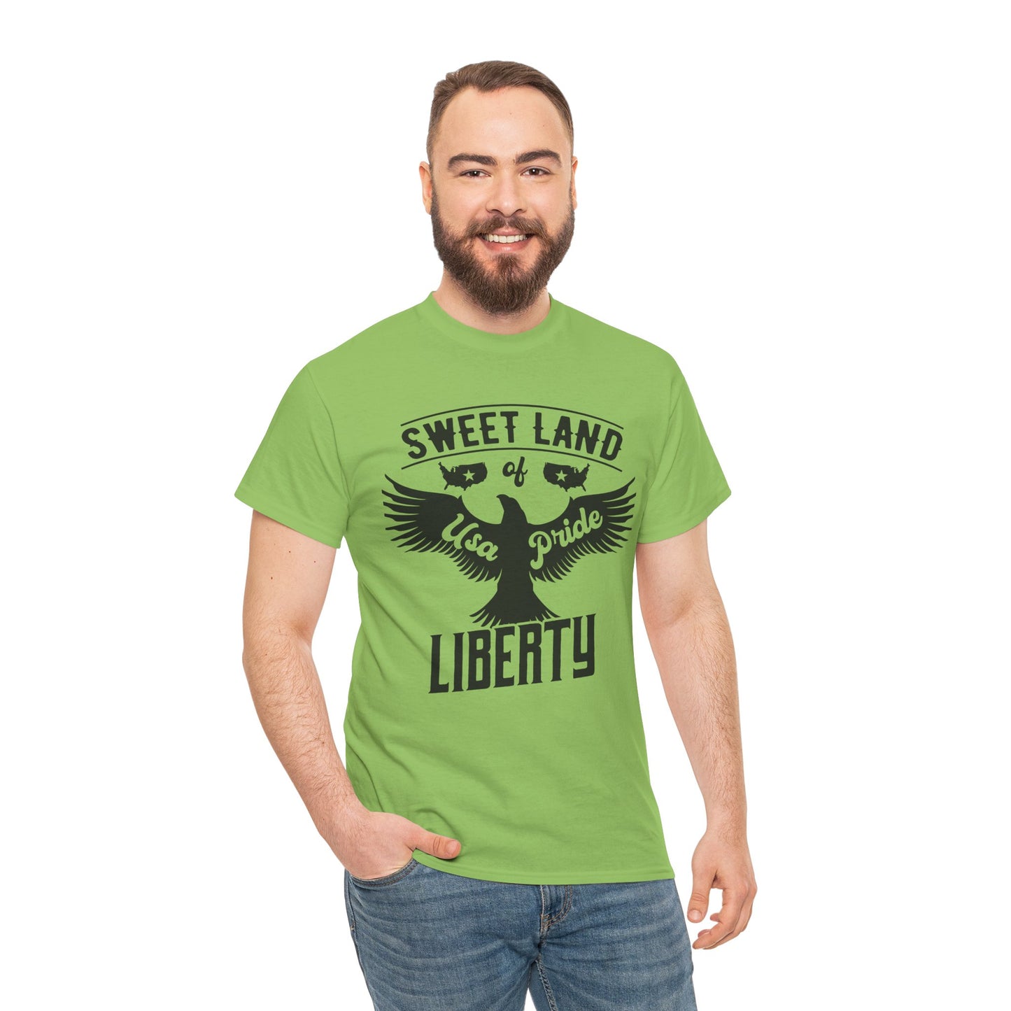 Sweet Land of Liberty Design, Unisex Heavy Cotton Tee: Patriotic T-shirt, Gift for Freedom Lovers, Casual Wear, Independence Day Shirt - 13492