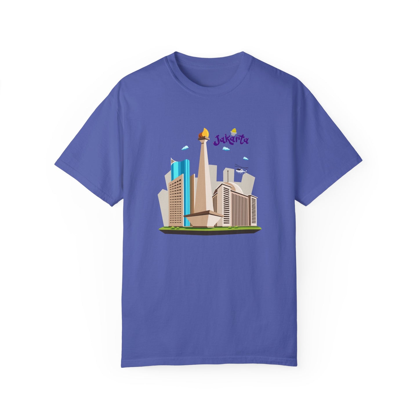 Jakarta Cityscape Unisex Garment-Dyed T-Shirt - Casual Travel Tee - 12129