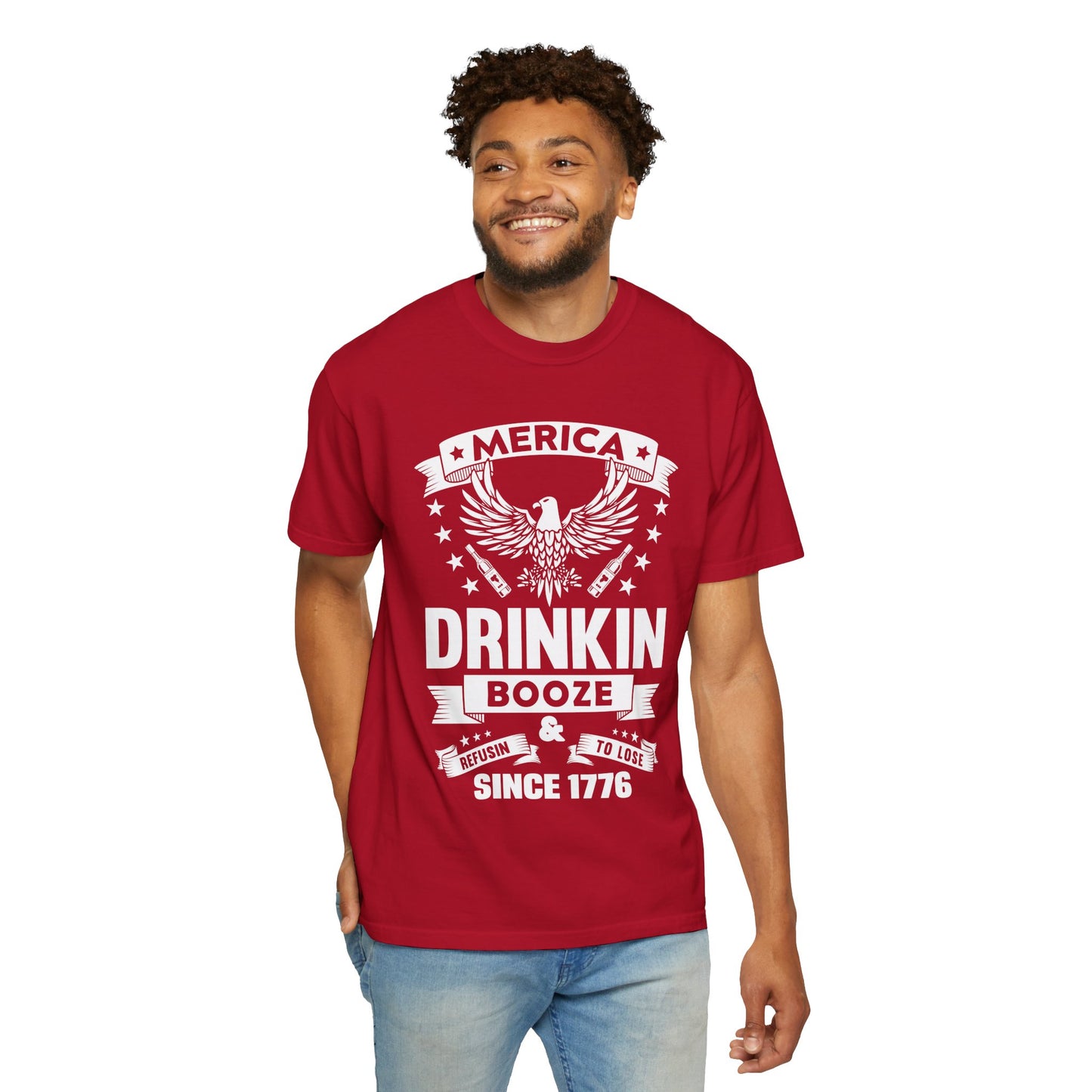 Patriotic Graphic Tee, Unisex Vintage T-shirt, Amerca Drinking Booze Shirt, Independence Day Gift, Casual Wear, Freedom Fashion - 13788