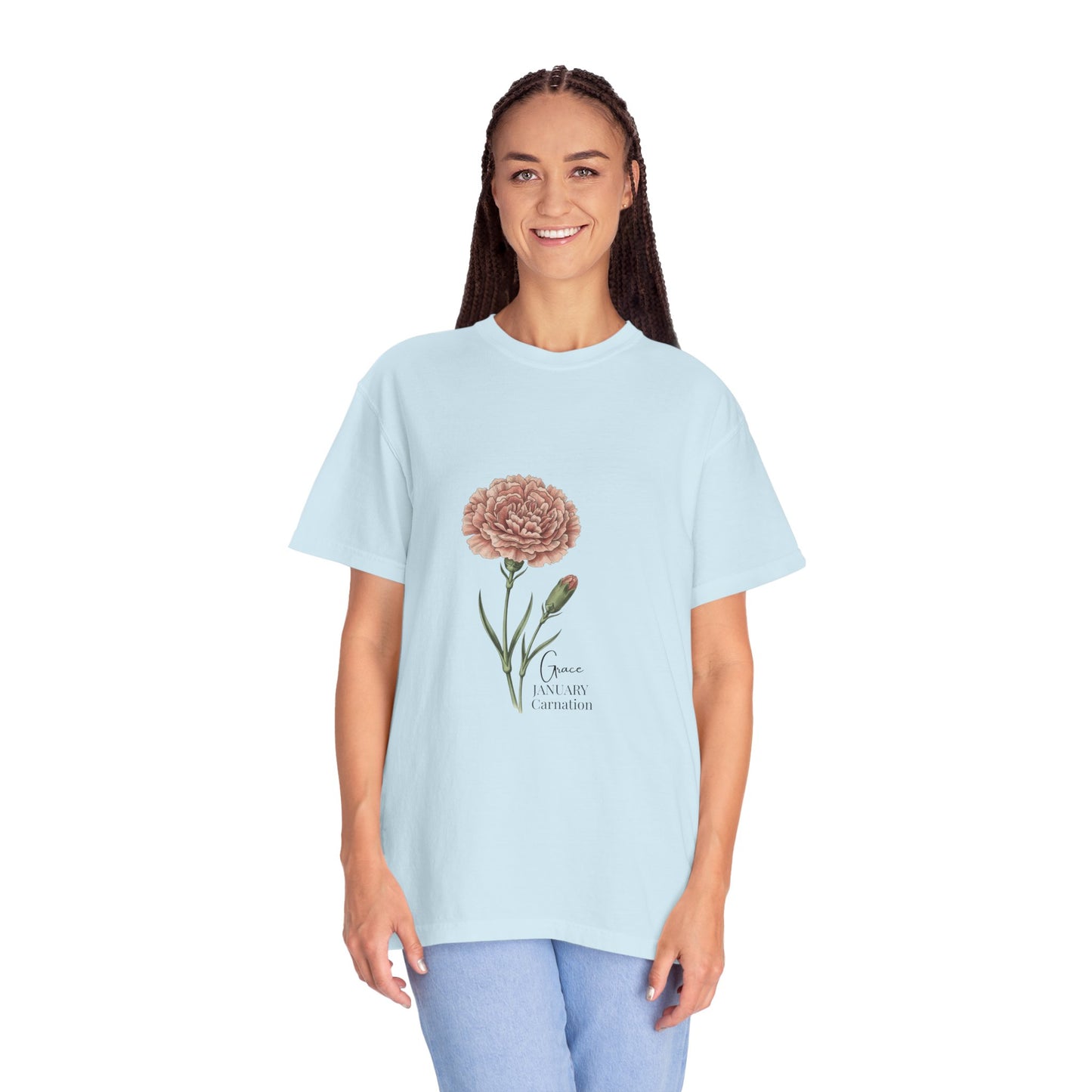 January Carnation Birth Flower T-Shirt – Customizable - 14672