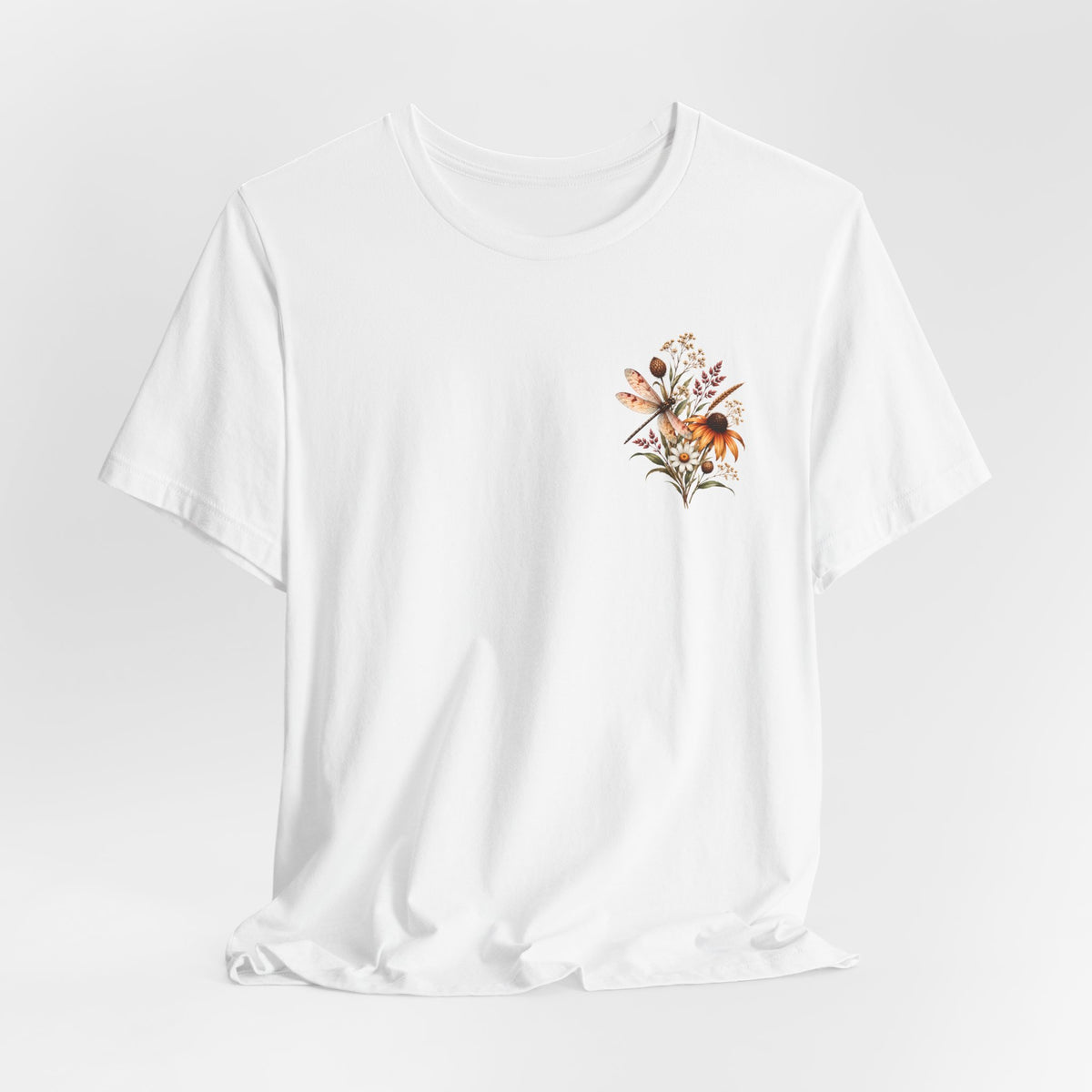 Vintage Wildflower & Dragonfly T-Shirt, Botanical Front & Back Tee - 14549