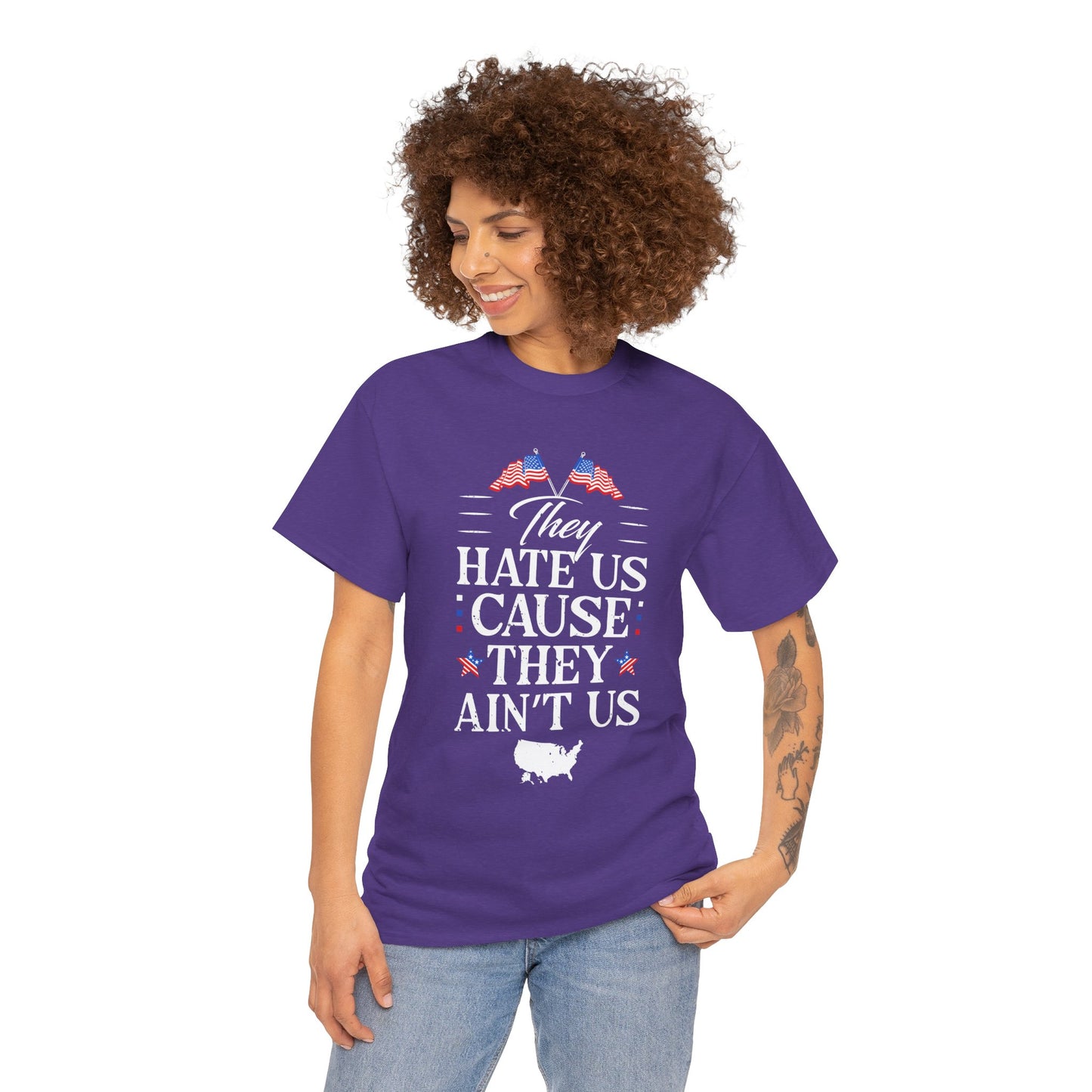 Patriotic Unisex Heavy Cotton Tee - 'They Hate Us Cause They Ain't Us' - Gift for Freedom Lovers, Casual Wear, Independence Day - 13651