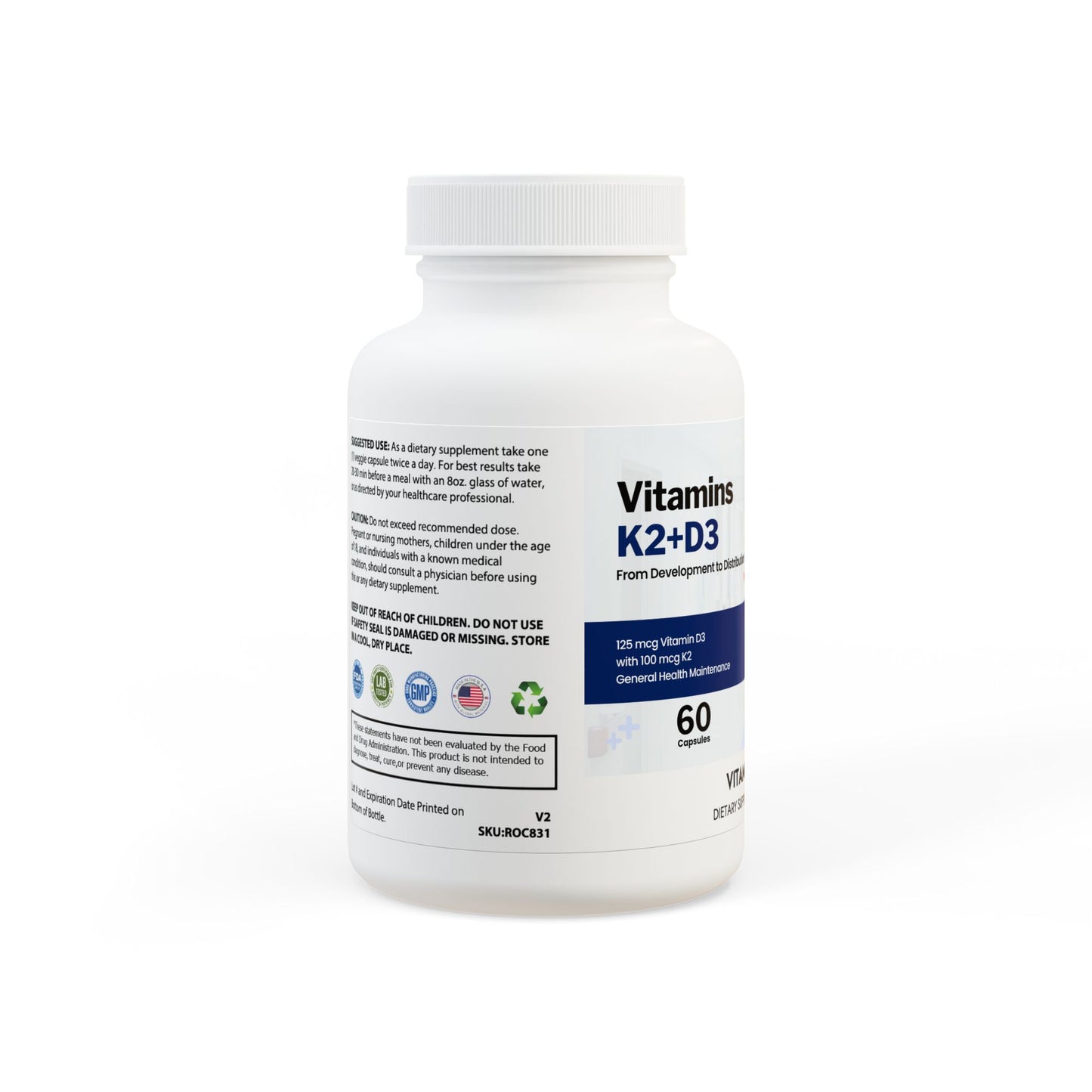 Vitamin K2 + D3 Supplement (60 Capsules)