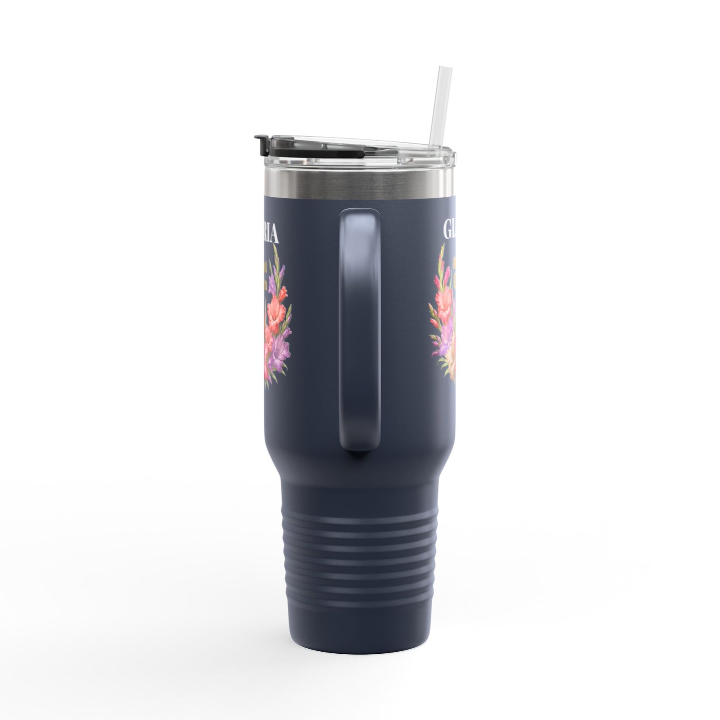 Personalized August Queen 40oz Insulated Travel Mug – Custom Name Floral Birthday Tumbler - 14917