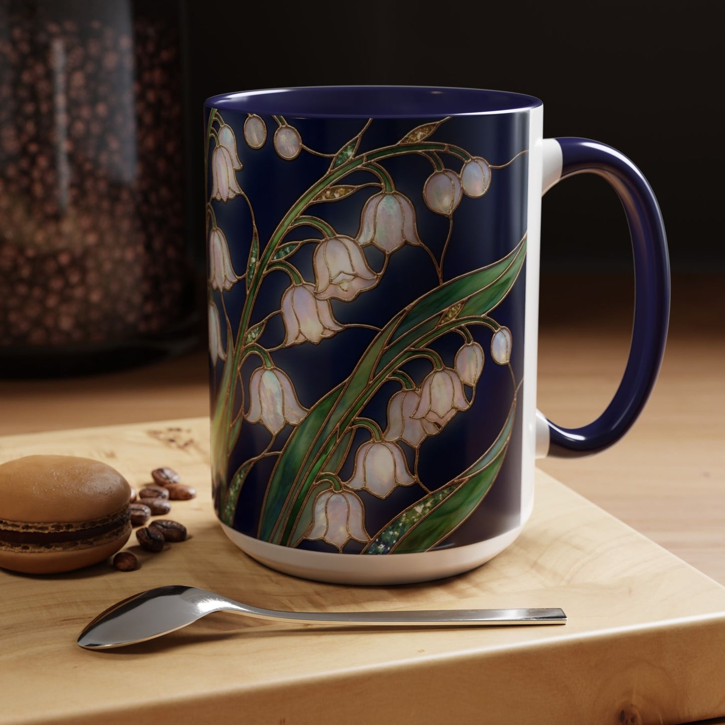 Lily of the Valley Floral Accent Coffee Mug — Stained Glass Design 11/15oz - 14596