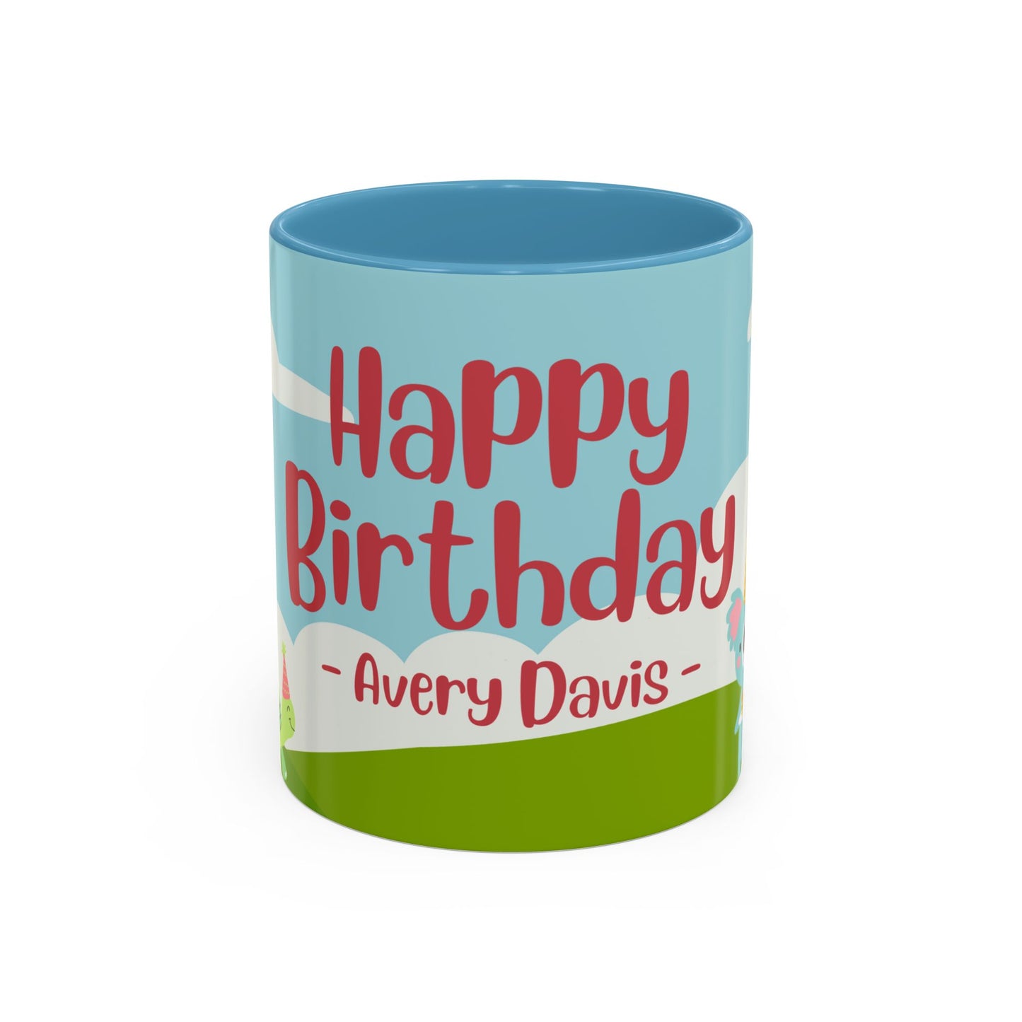Cute Animals, Happy Birthday, Name Customizable - Accent Coffee Mug (11, 15oz) - 11140