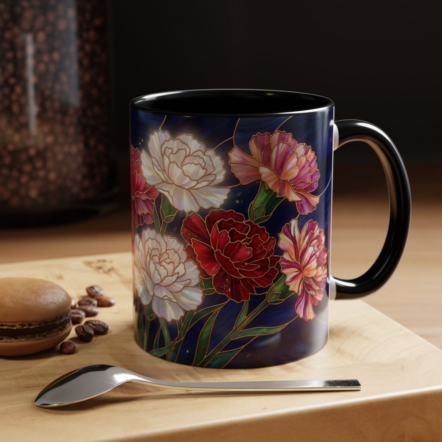 Carnation Floral  Accent Coffee Mug — Stained Glass Design (11/15oz) - 14559