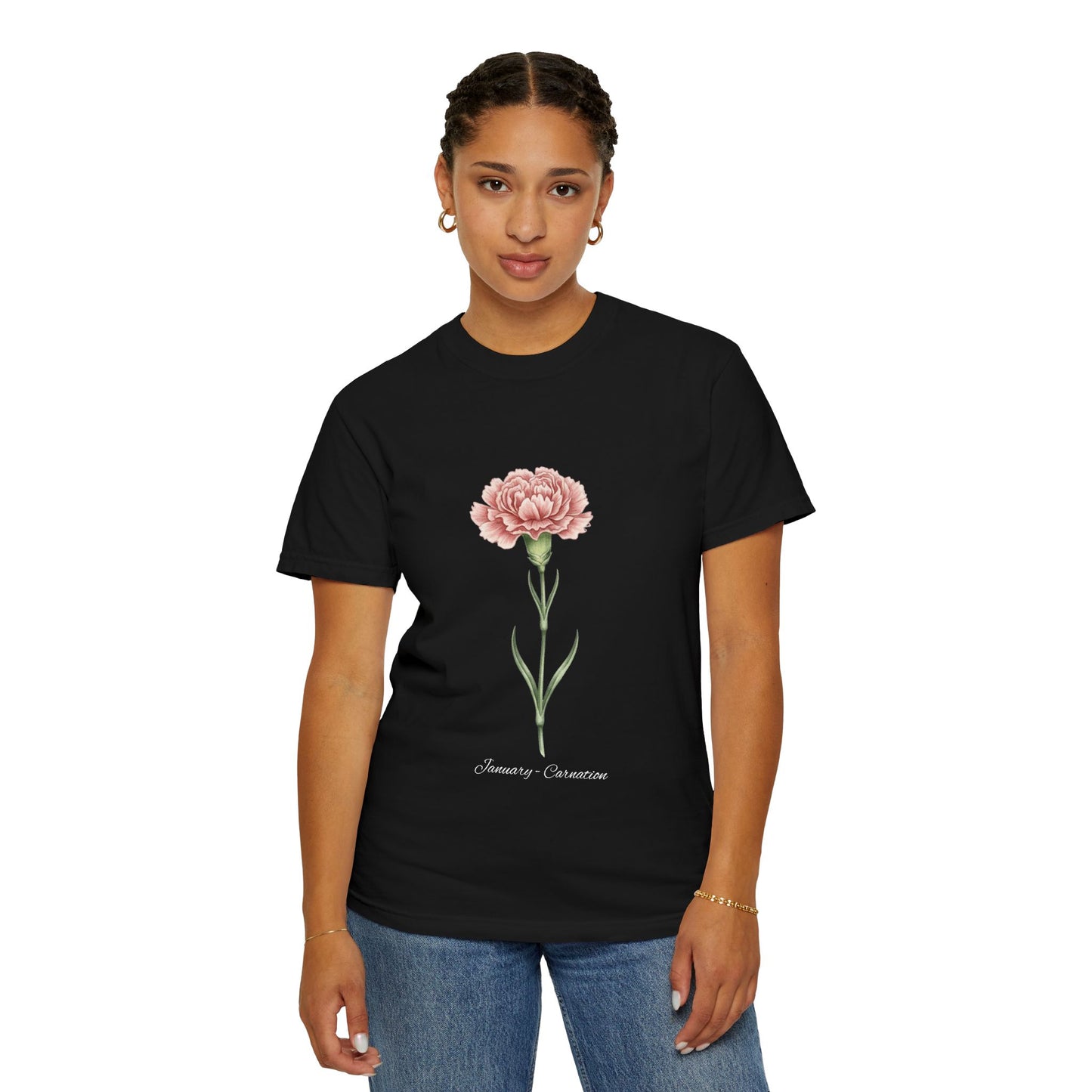 January Birth Flower Carnation T-Shirt – Heavyweight Garment-Dyed Tee - 14686