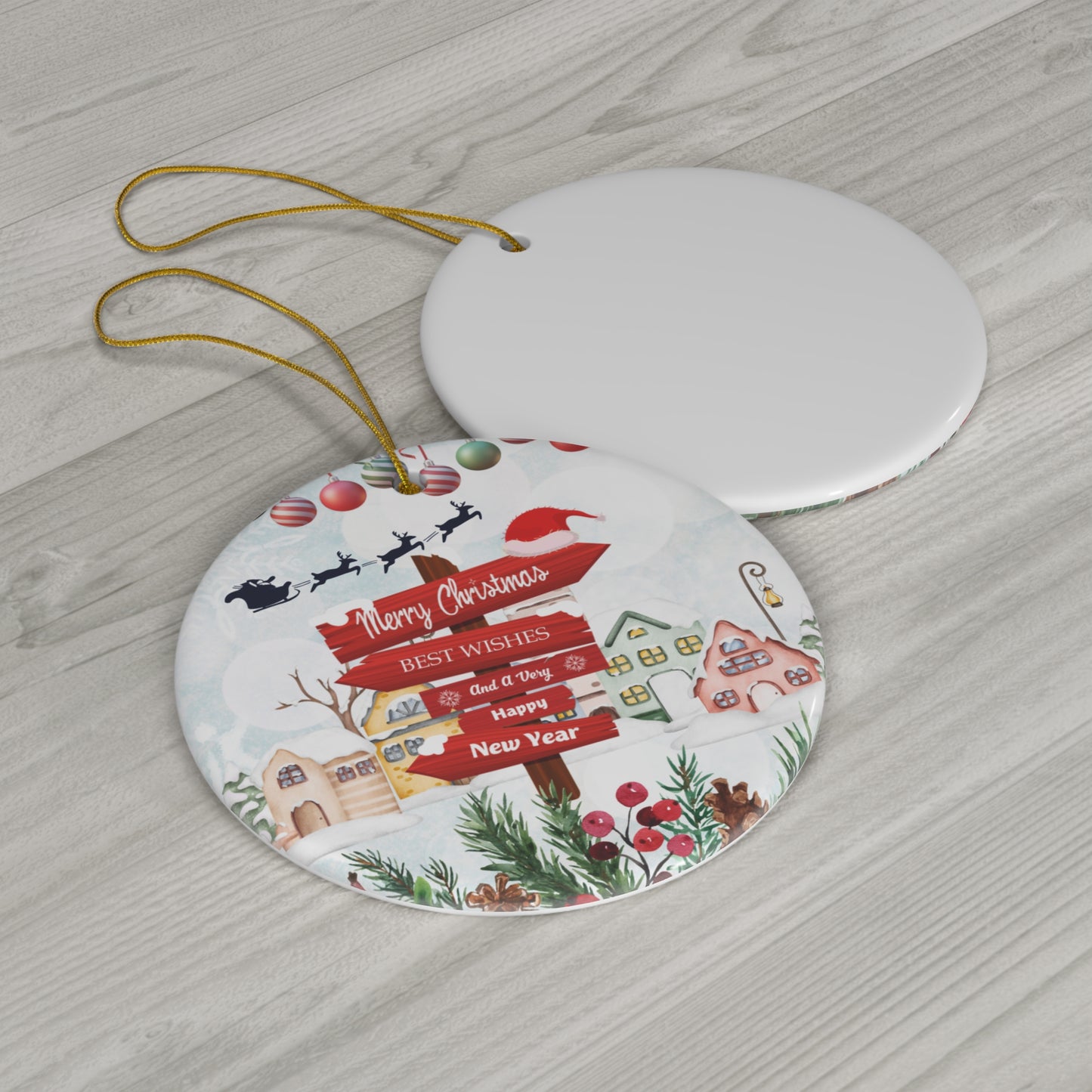 Merry Christmas Sign - Ceramic Ornament, 4 Shapes