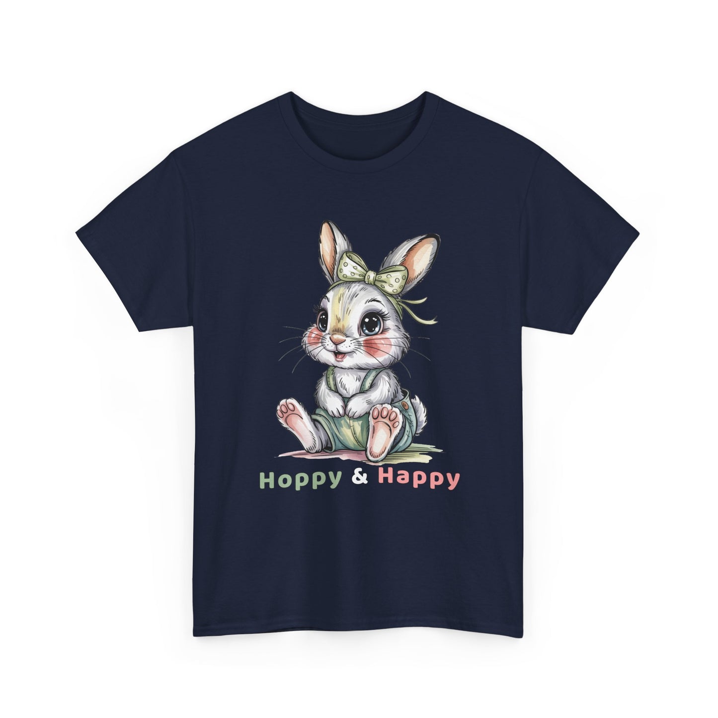 Cute Bunny T-Shirt – “Hoppy & Happy” Easter Rabbit Tee Gift for Kids & Adults - 14848