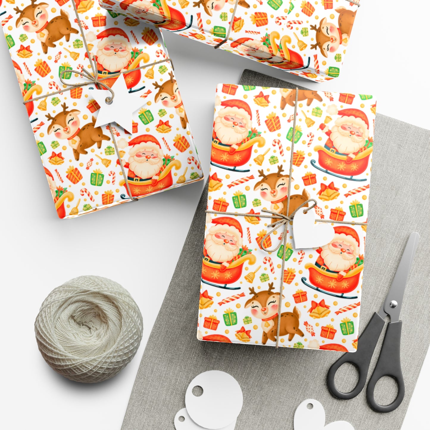 Santa & Reindeer, Orange Colored - Gift Wrap Papers - 10005