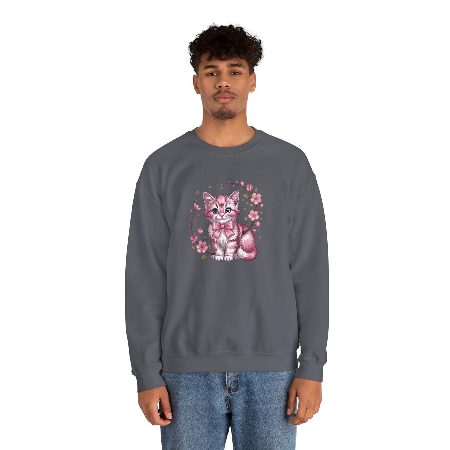 Cute Kitten Illustration Sweatshirt – Pastel Cat Art Crewneck, Cozy Gift for Cat Lovers - 14771