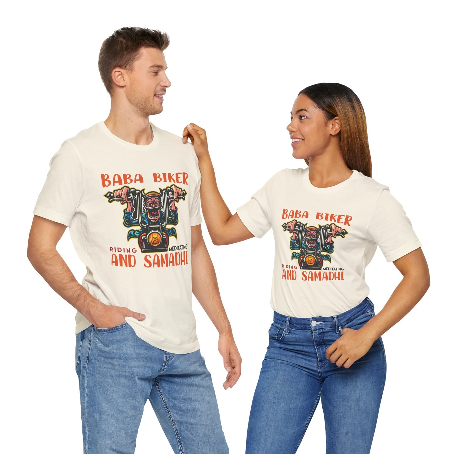 Baba Biker, Riding, Meditating and Samadhi - Unisex Jersey Short Sleeve Tee - 13590