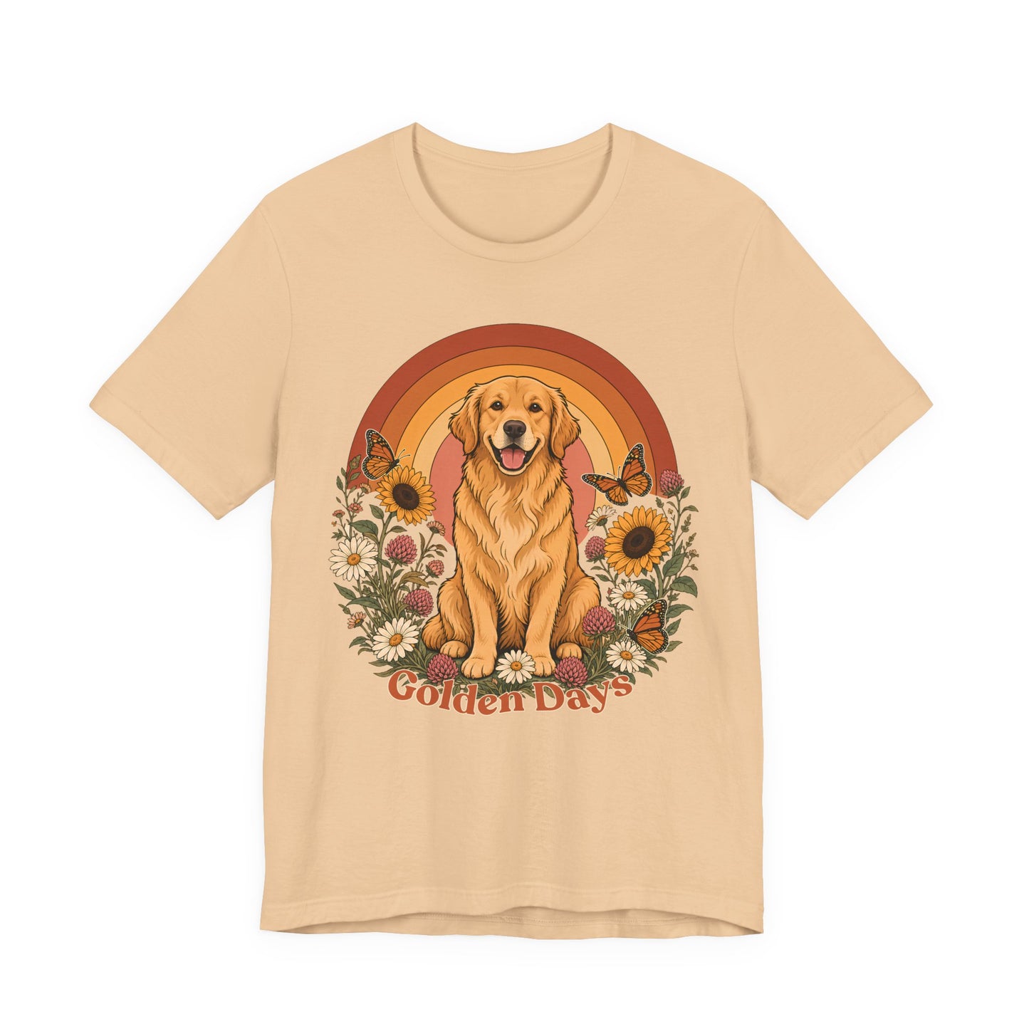 Golden Days Golden Retriever T-Shirt,  Retro Sunset Floral Dog Tee - 14969