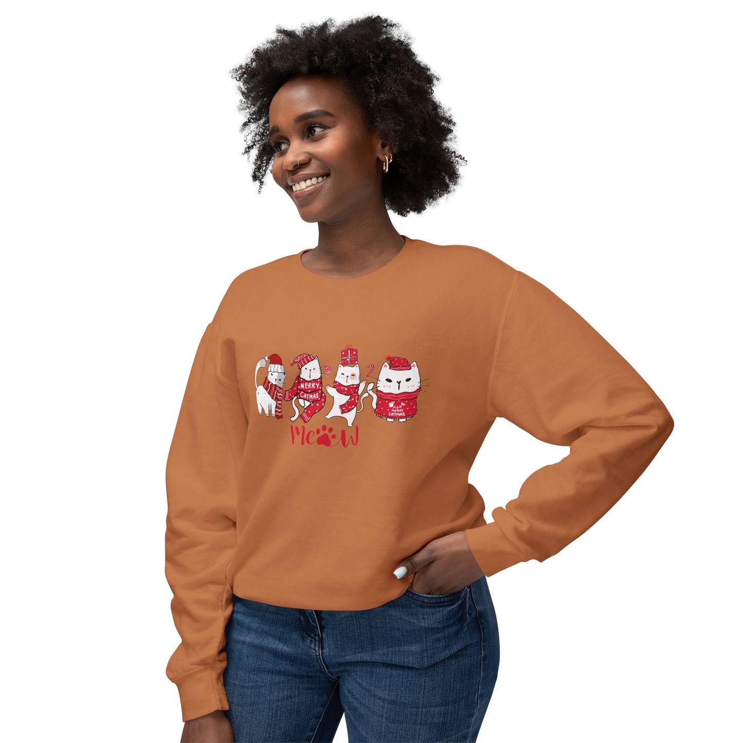 Cats, Merry Christmas - Unisex Lightweight Crewneck Sweatshirt - 10046