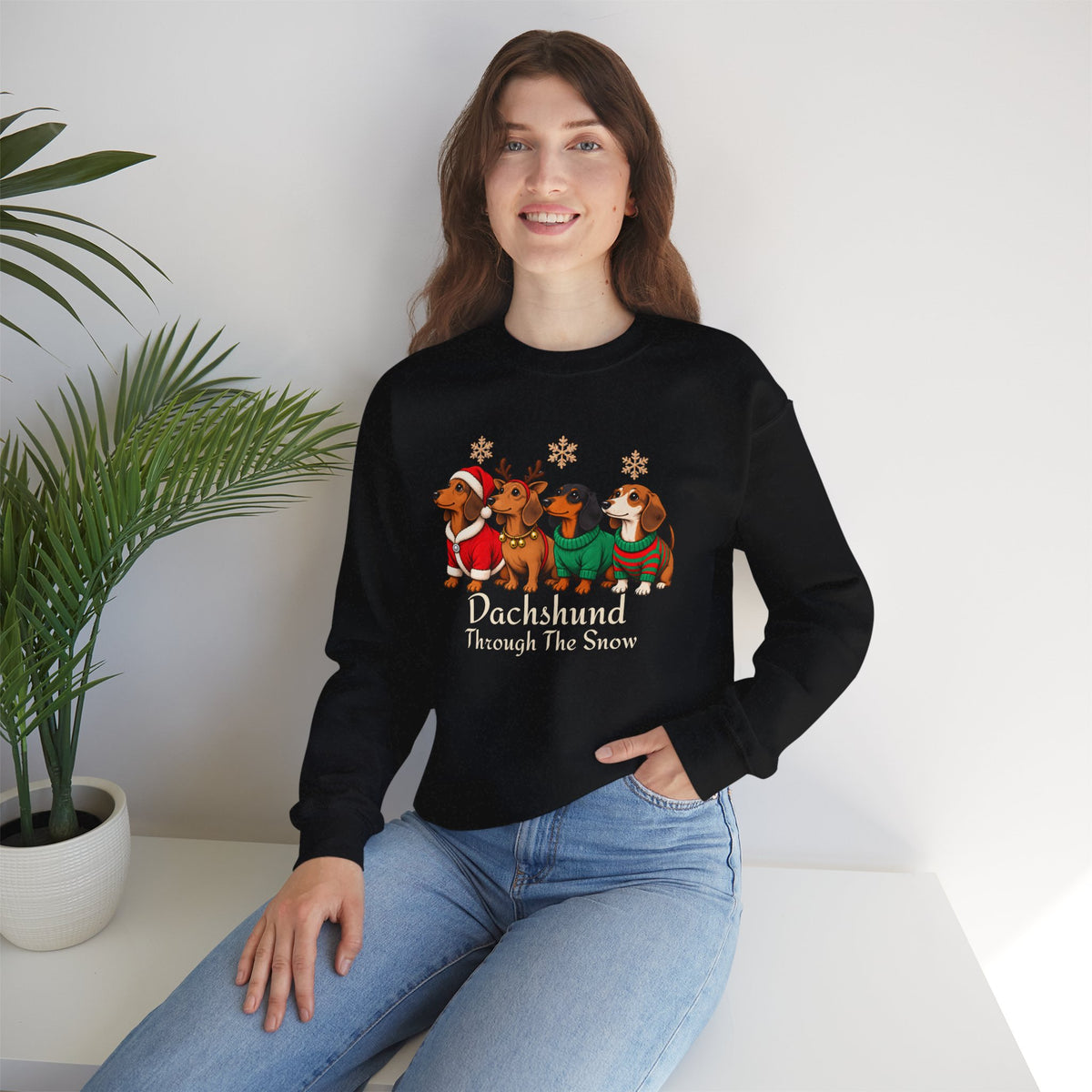Dachshund Through the Snow Sweatshirt, Cute Christmas Dog Crewneck - 14566